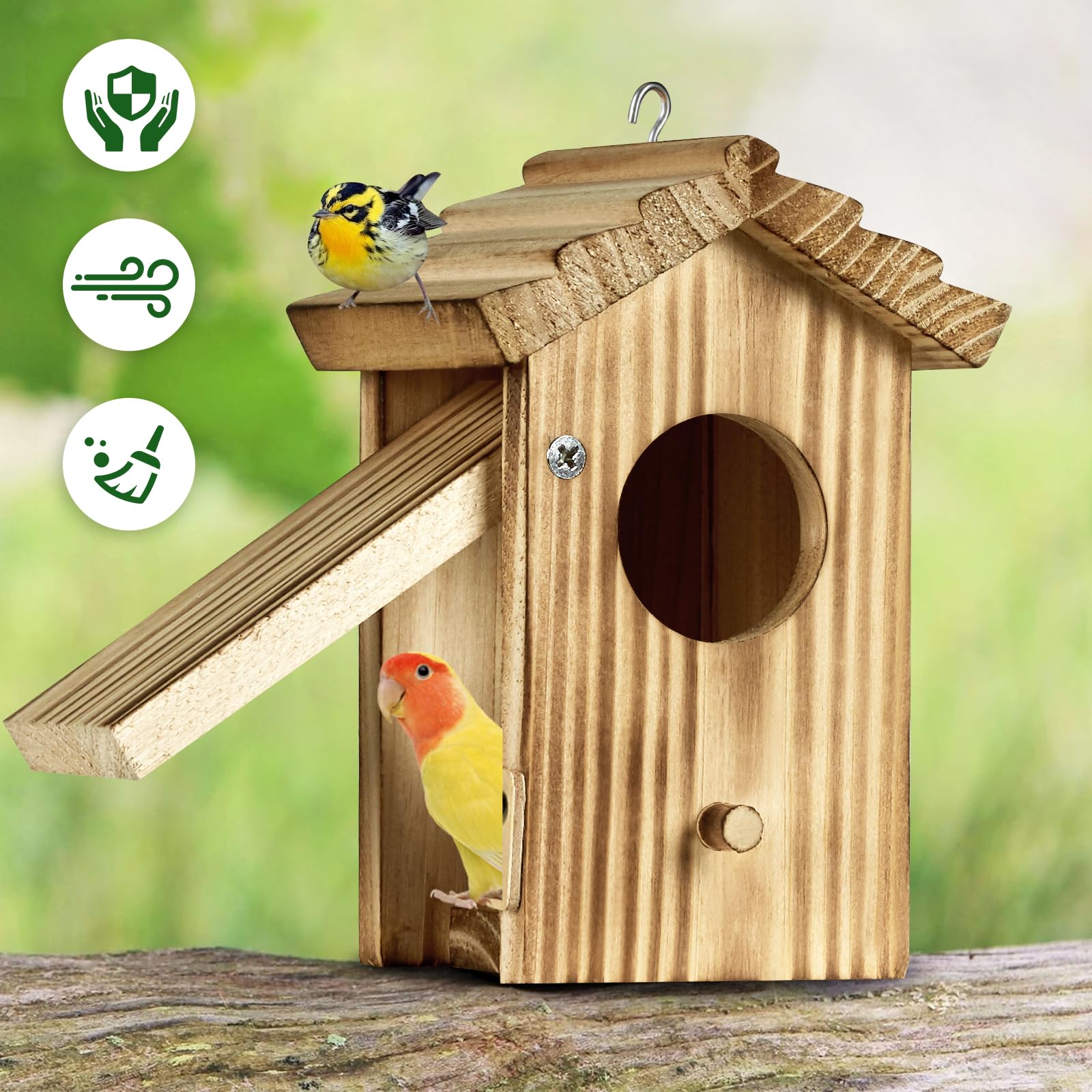 CLACKIBUKVYZ hummingbird house natural pine wood finish blends with outdoors