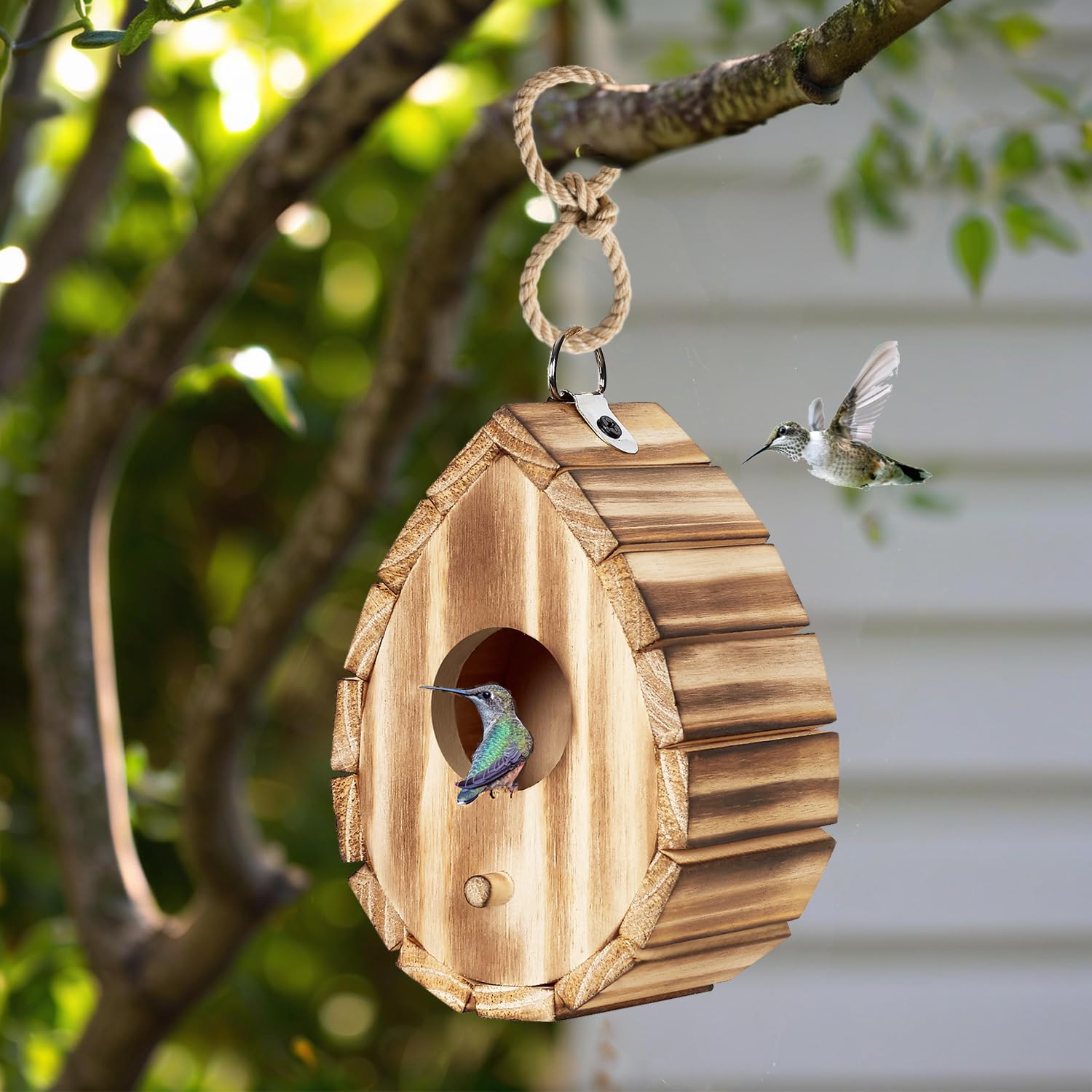 CLACKIBUKVYZ weather-resistant birdhouse designed for outdoor use.