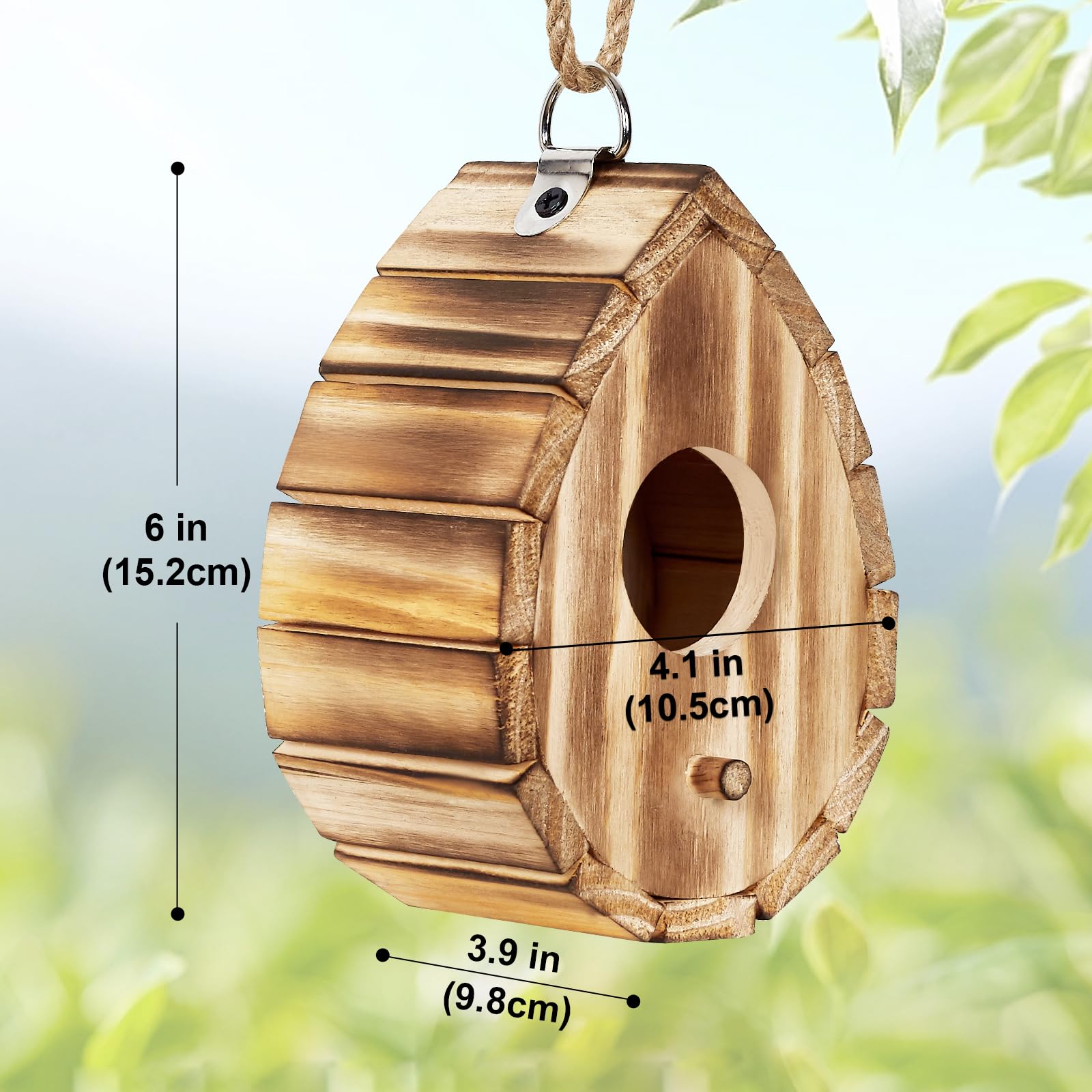 CLACKIBUKVYZ wooden birdhouse hanging for easy garden installation.