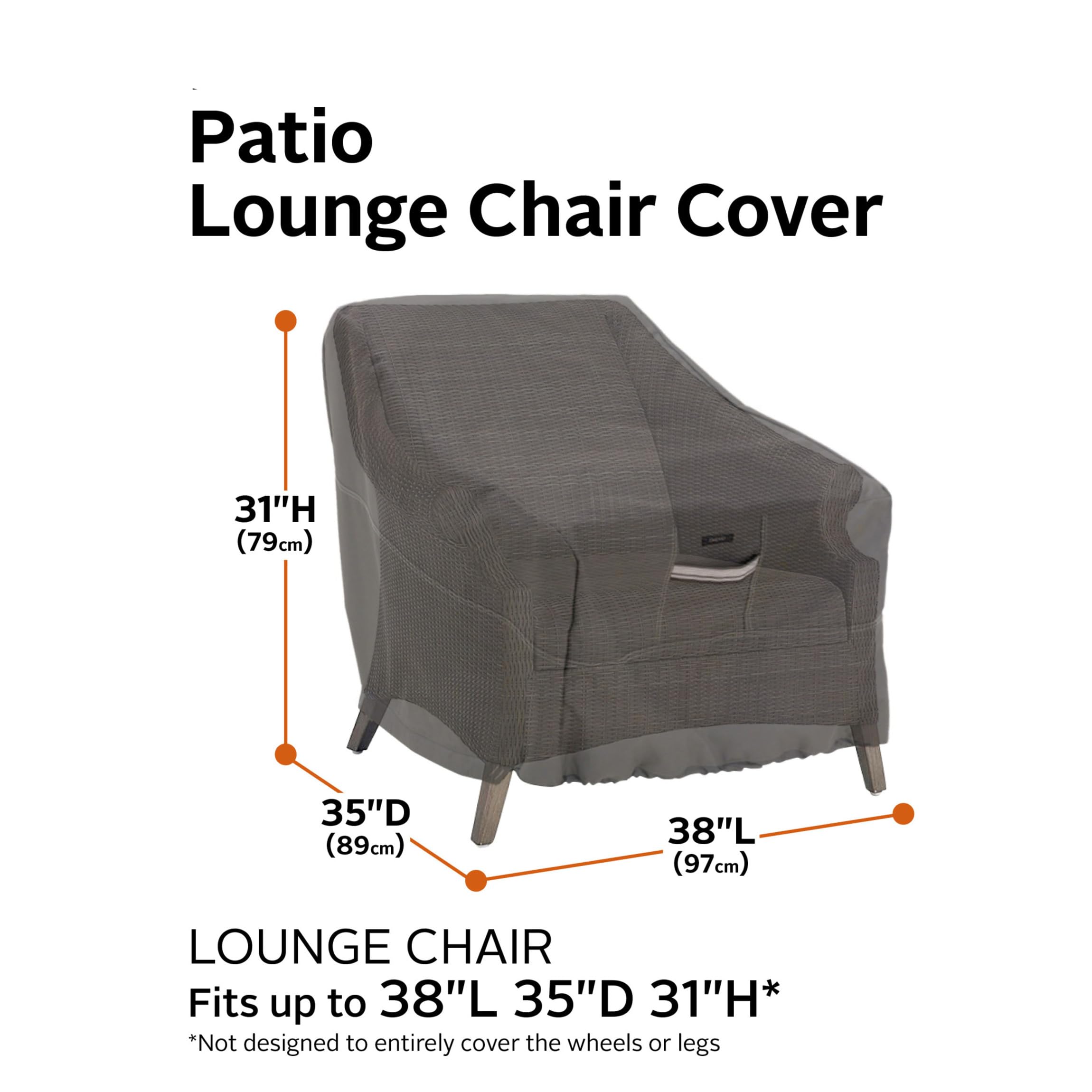 Adjustable belted hem with click-close straps secures the Ravenna chair cover.