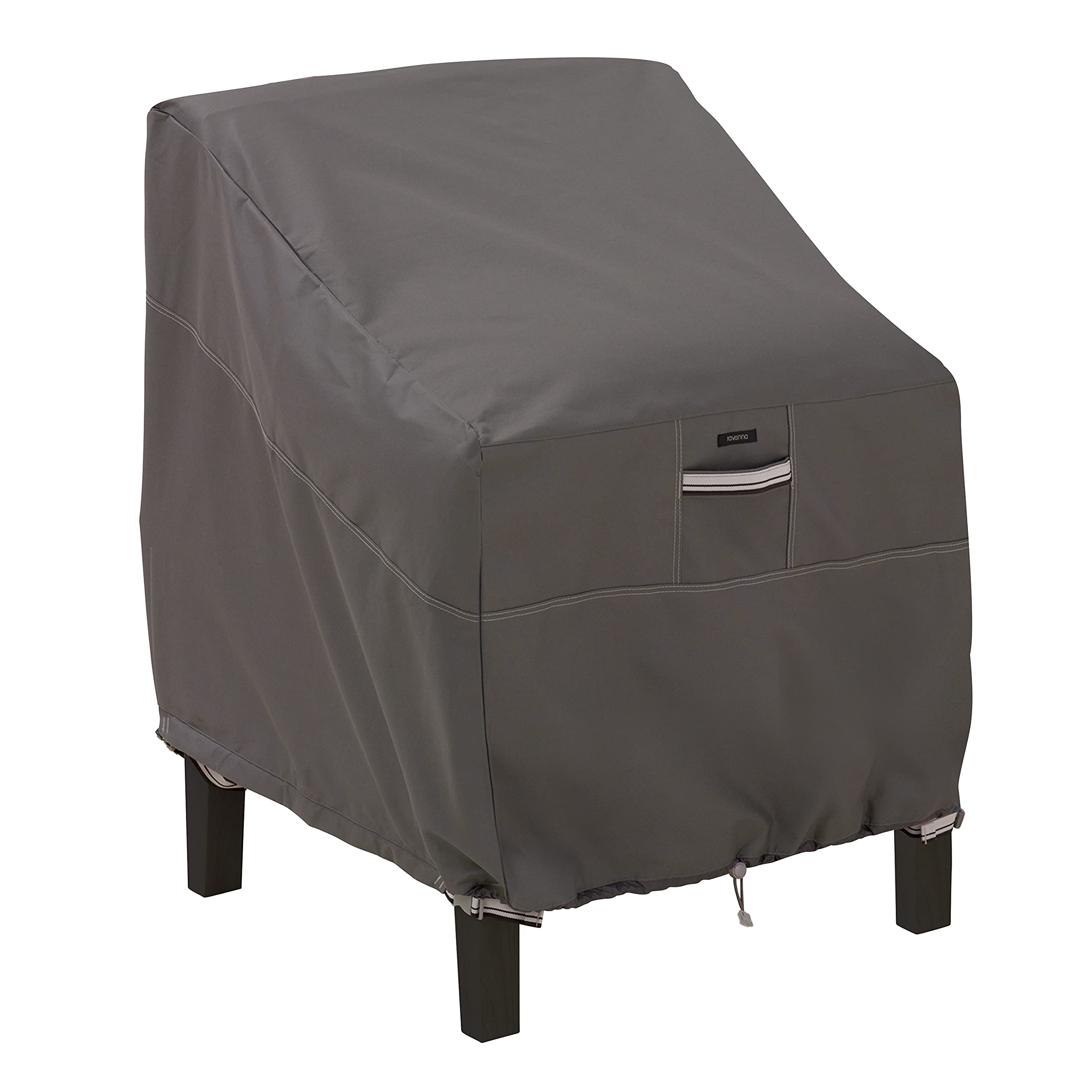 Classic Accessories Ravenna 38-inch lounge chair cover protects outdoor seating from rain and sun.