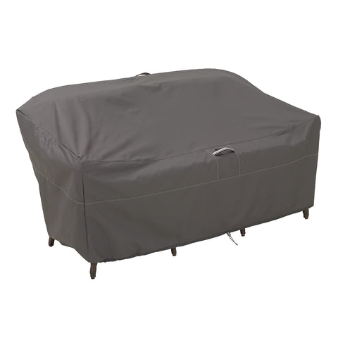 Classic Accessories Ravenna cover on a 76-inch sofa protects furniture from rain and sun.