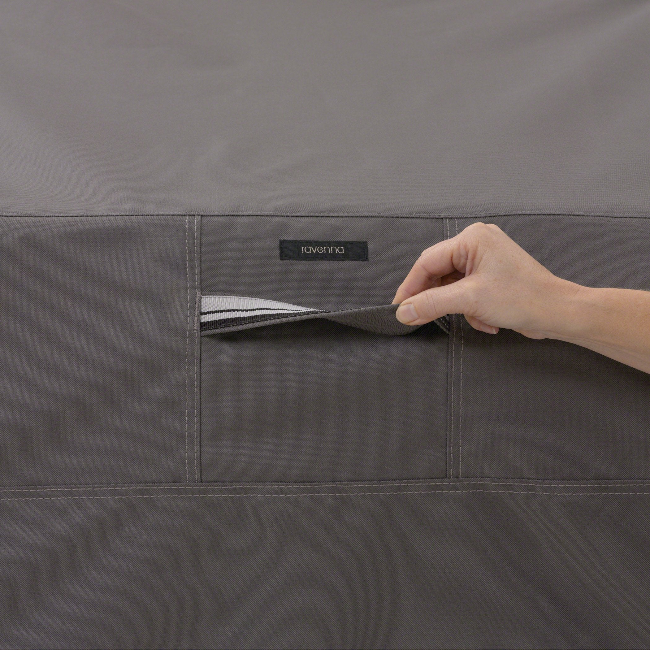 Closeup of Ravenna fabric showing durability and weather resistance for outdoor use