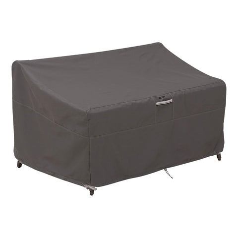 Classic Accessories Ravenna loveseat cover side view for all-season protection