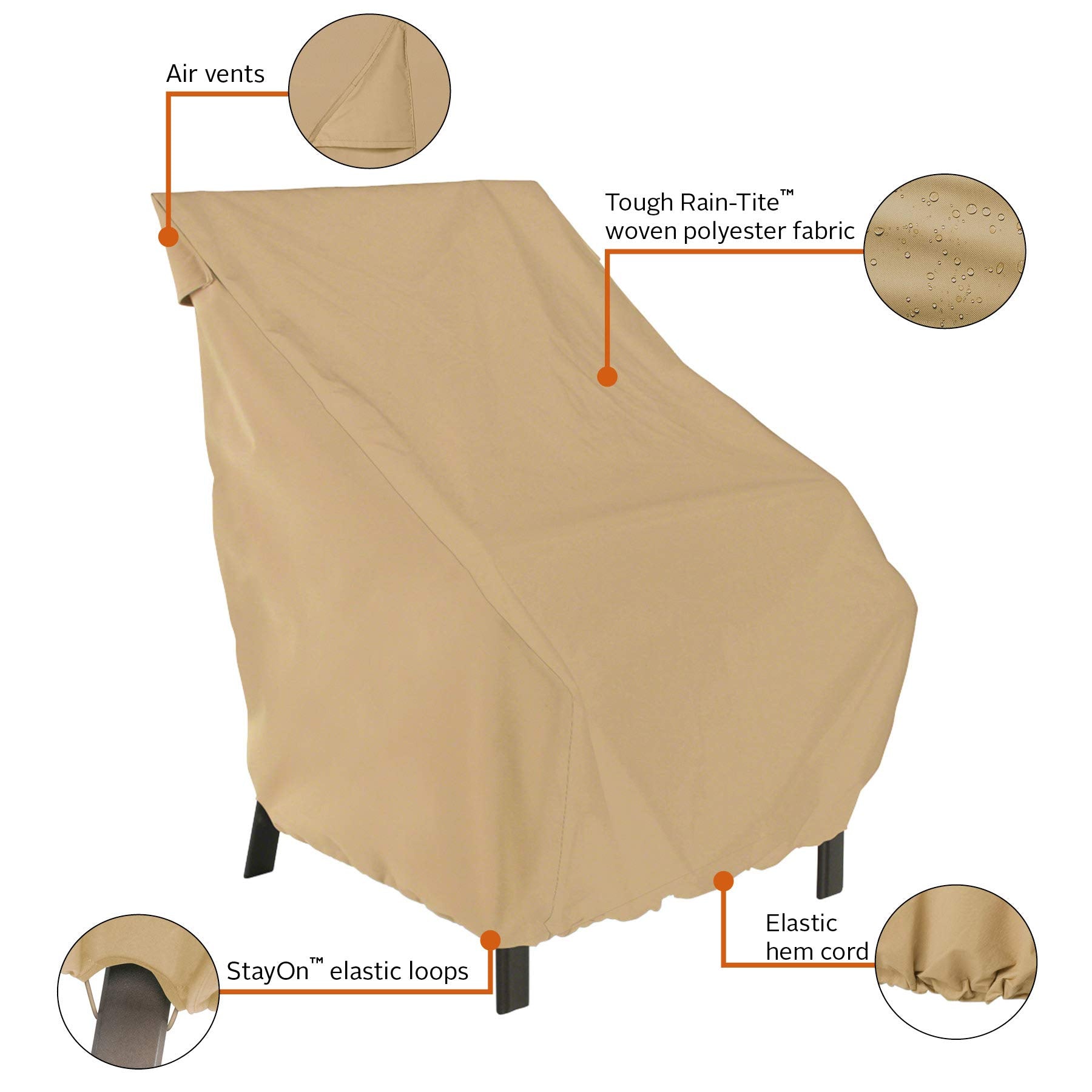 Classic Accessories Terrazzo elastic-leg-loops prevent shifting during windy conditions.