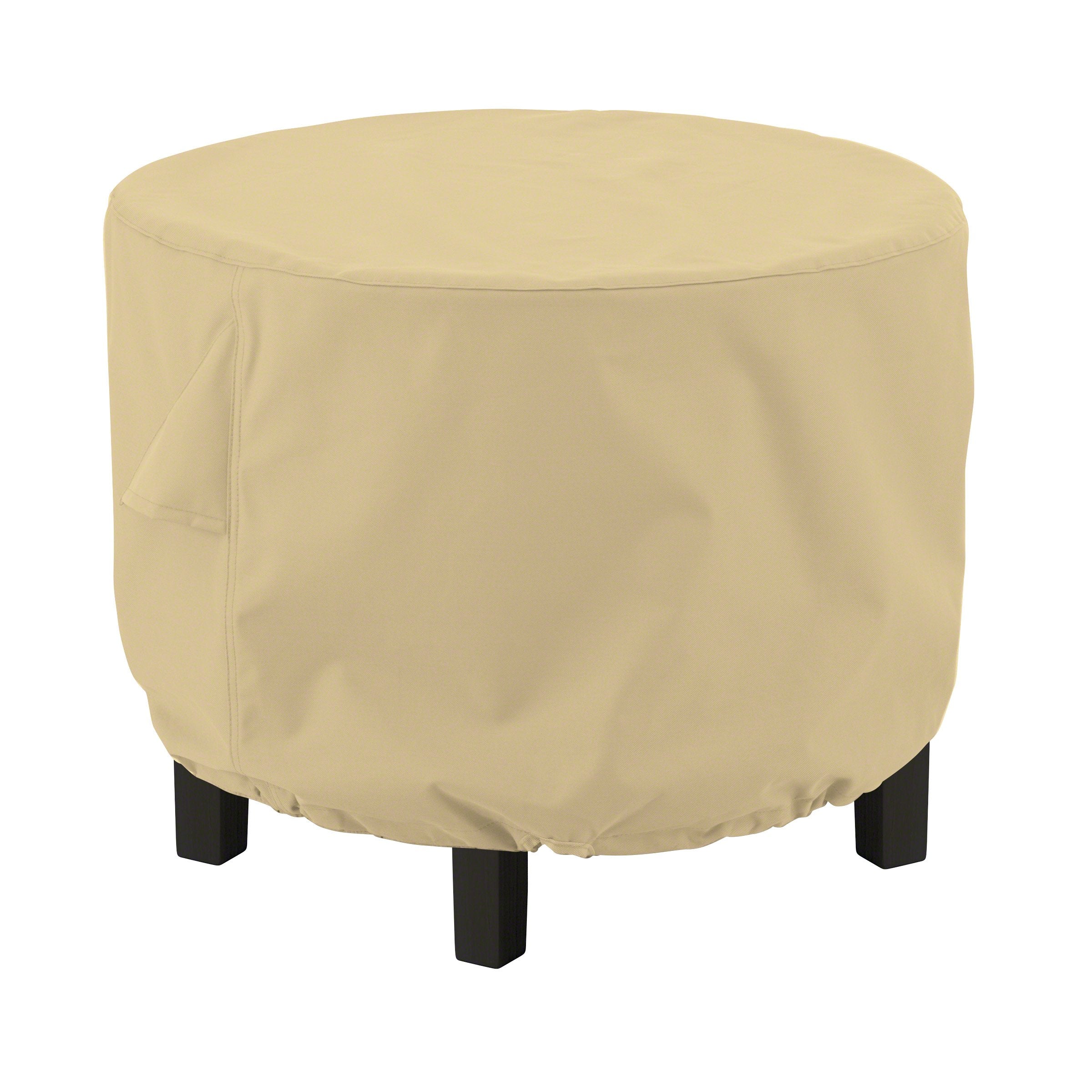 Classic Accessories Terrazzo round ottoman cover protects a 24 inch table from rain and sun