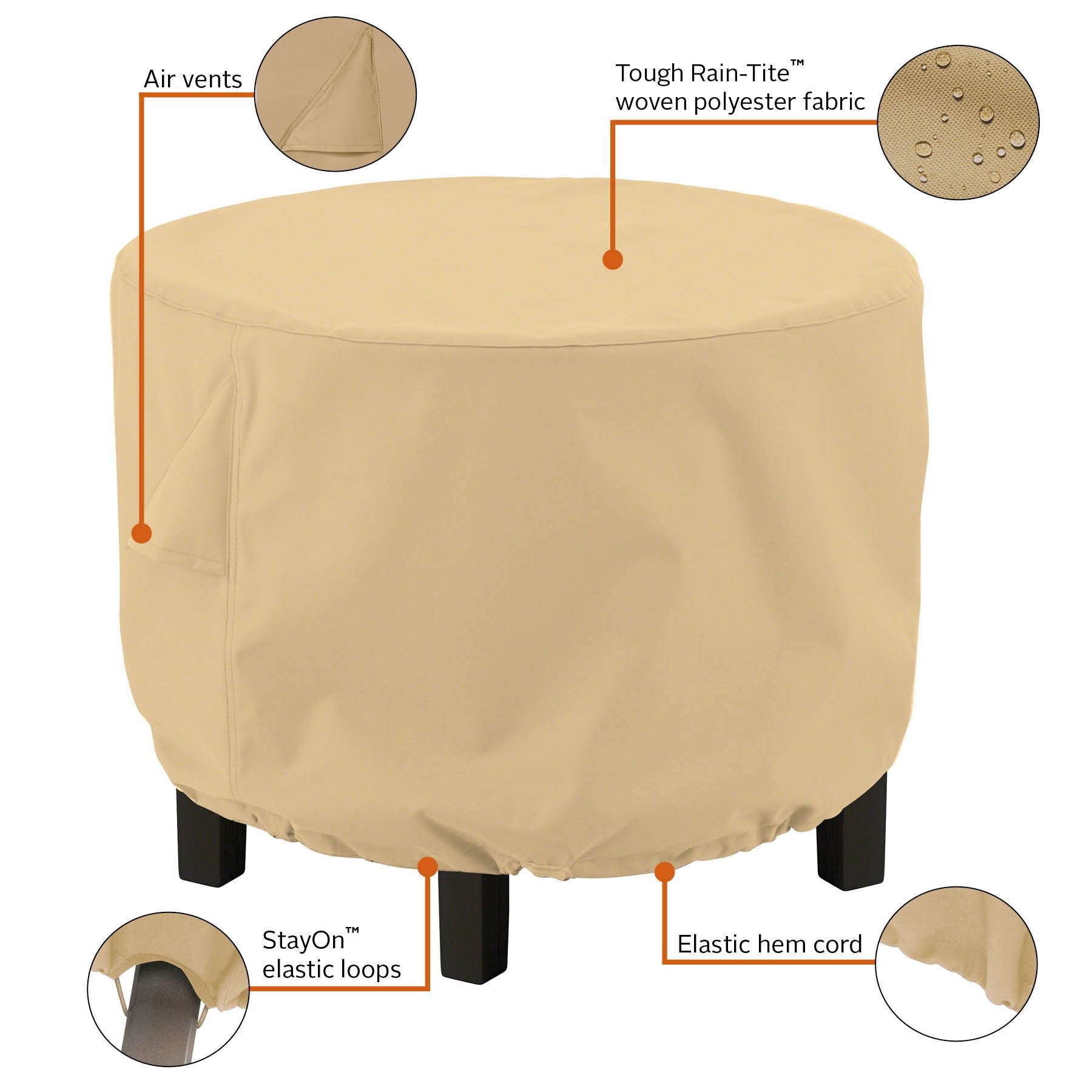 Classic Accessories Terrazzo StayOn elastic loops secure the cover against wind