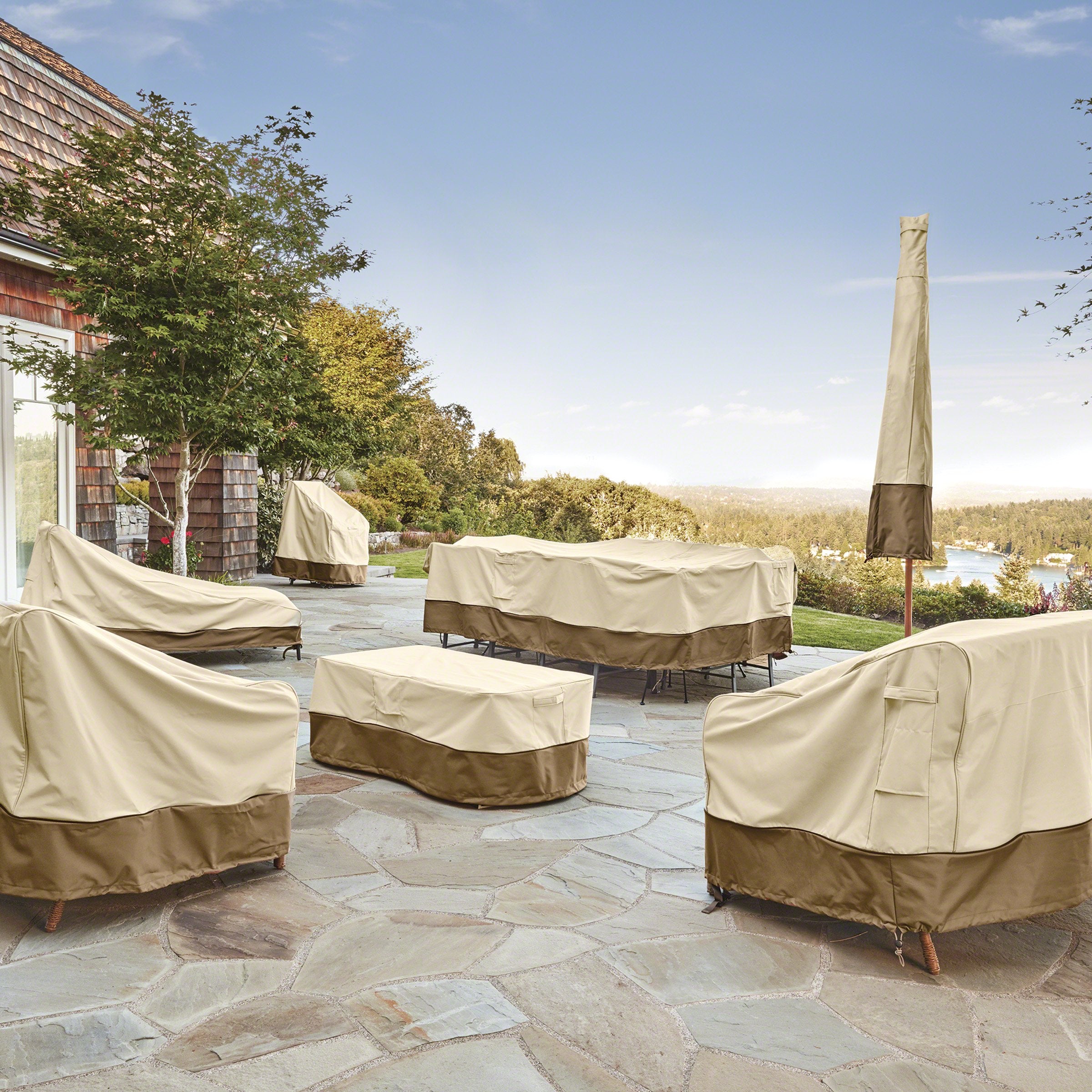 Classic Accessories Veranda bench cover water-repellent laminated backing close-up.
