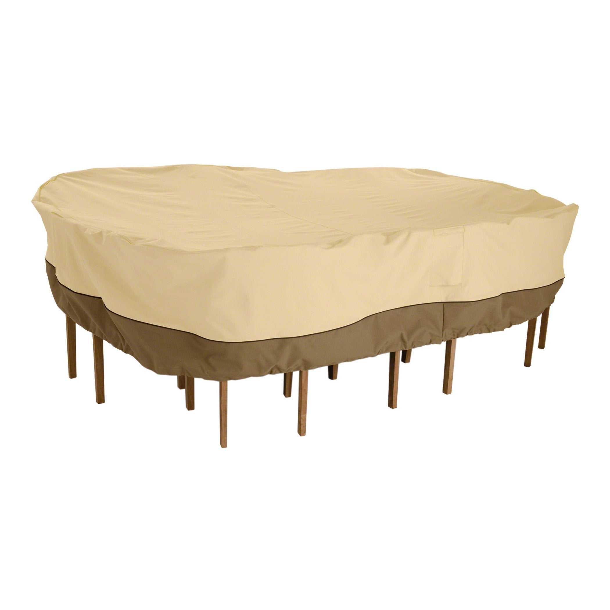 Classic Accessories Veranda cover for rectangular table protects against the elements.
