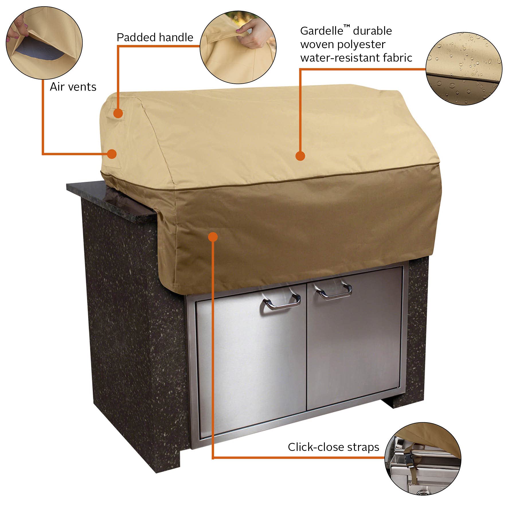 Elastic hem cord provides a snug, tailored fit for Veranda cover