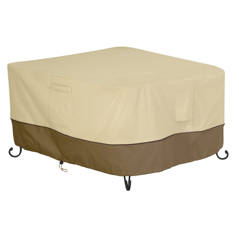 Classic Accessories Veranda fire-pit-cover-42-square-top shields a 42-inch table from rain and sun