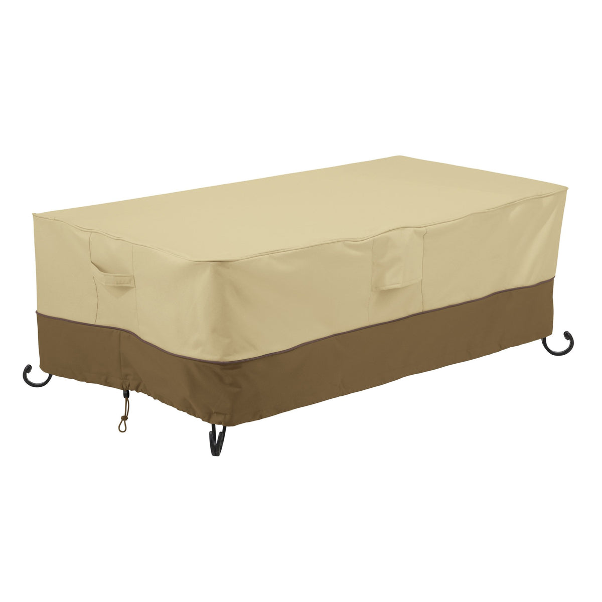 Classic Accessories Veranda 56-inch fire pit cover shields a table from rain and sun.