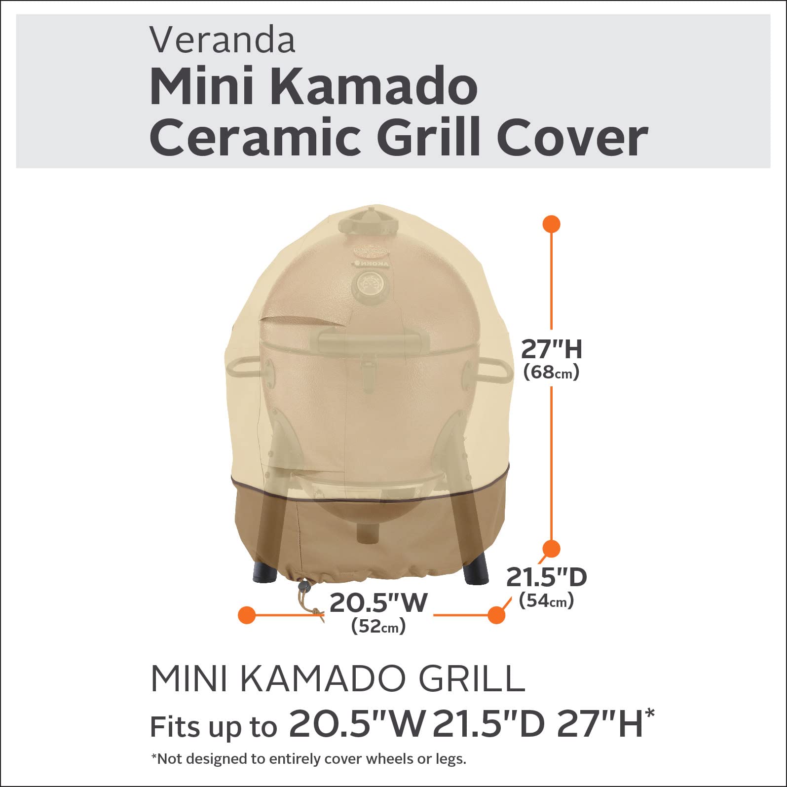 Classic Accessories Veranda Kamado mini cover, side view, durable weatherproof shield.