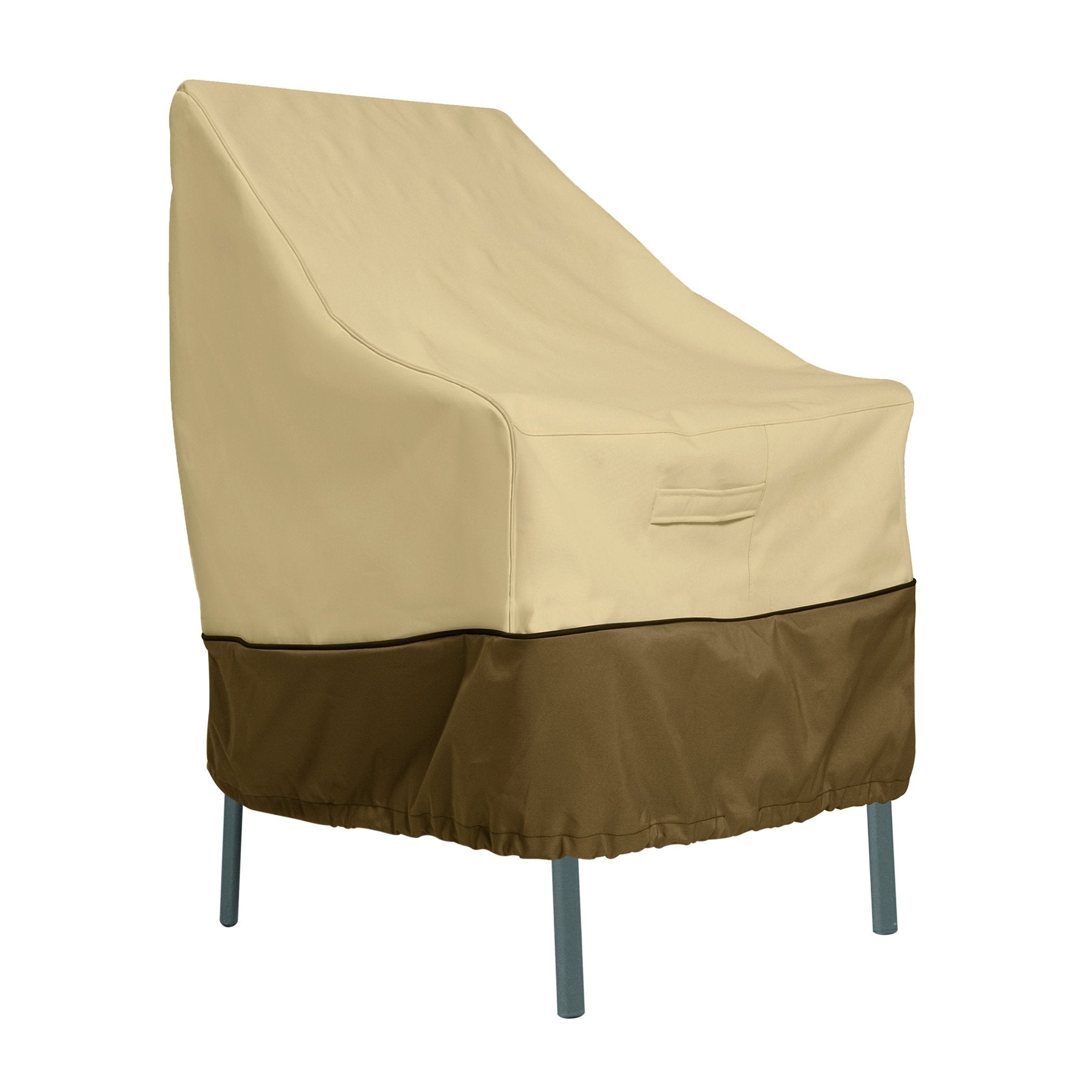 Classic Accessories Veranda pebble chair cover front view showing stylish protection for high-back chairs.