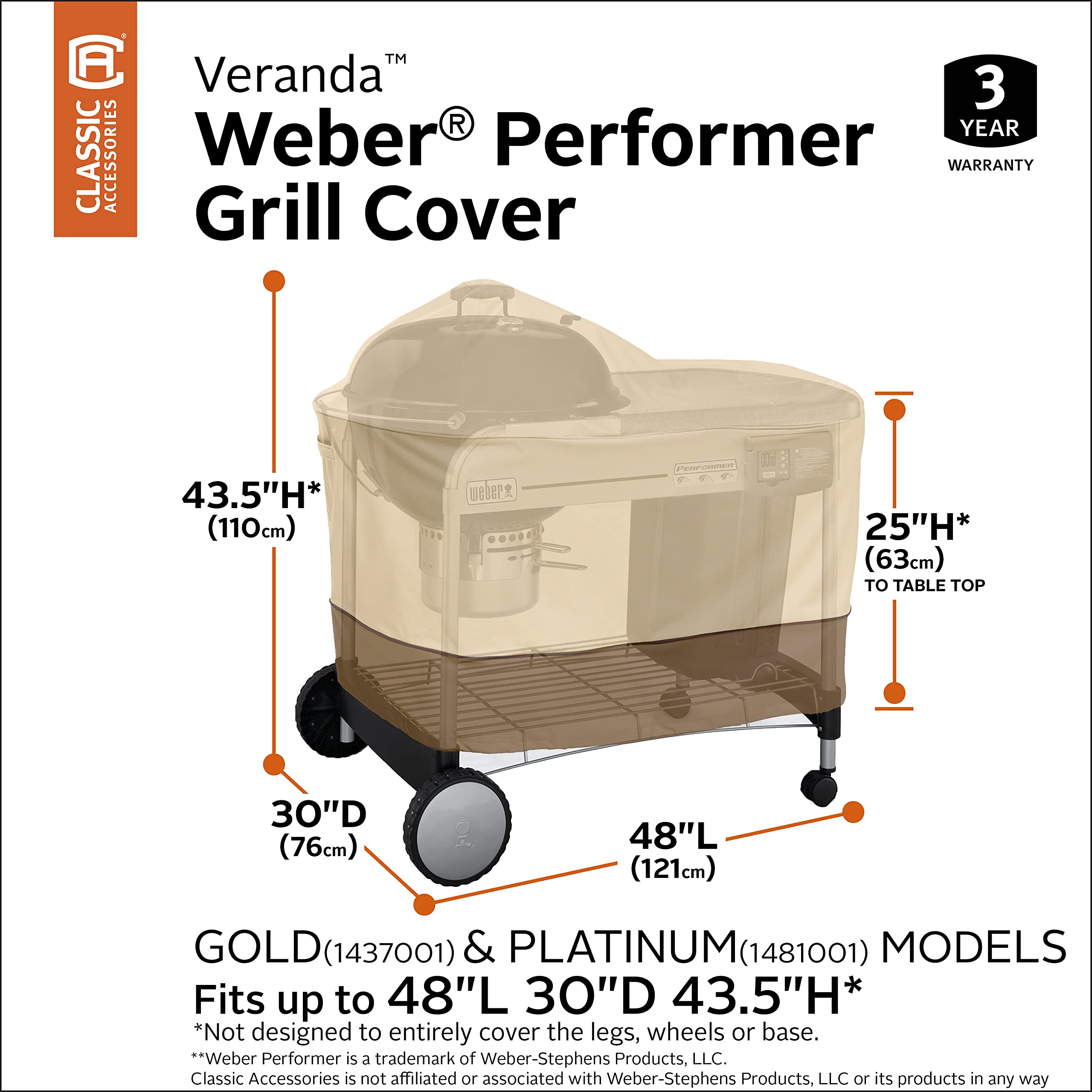 Classic Accessories Veranda water-repellent laminated backing protects grill from moisture