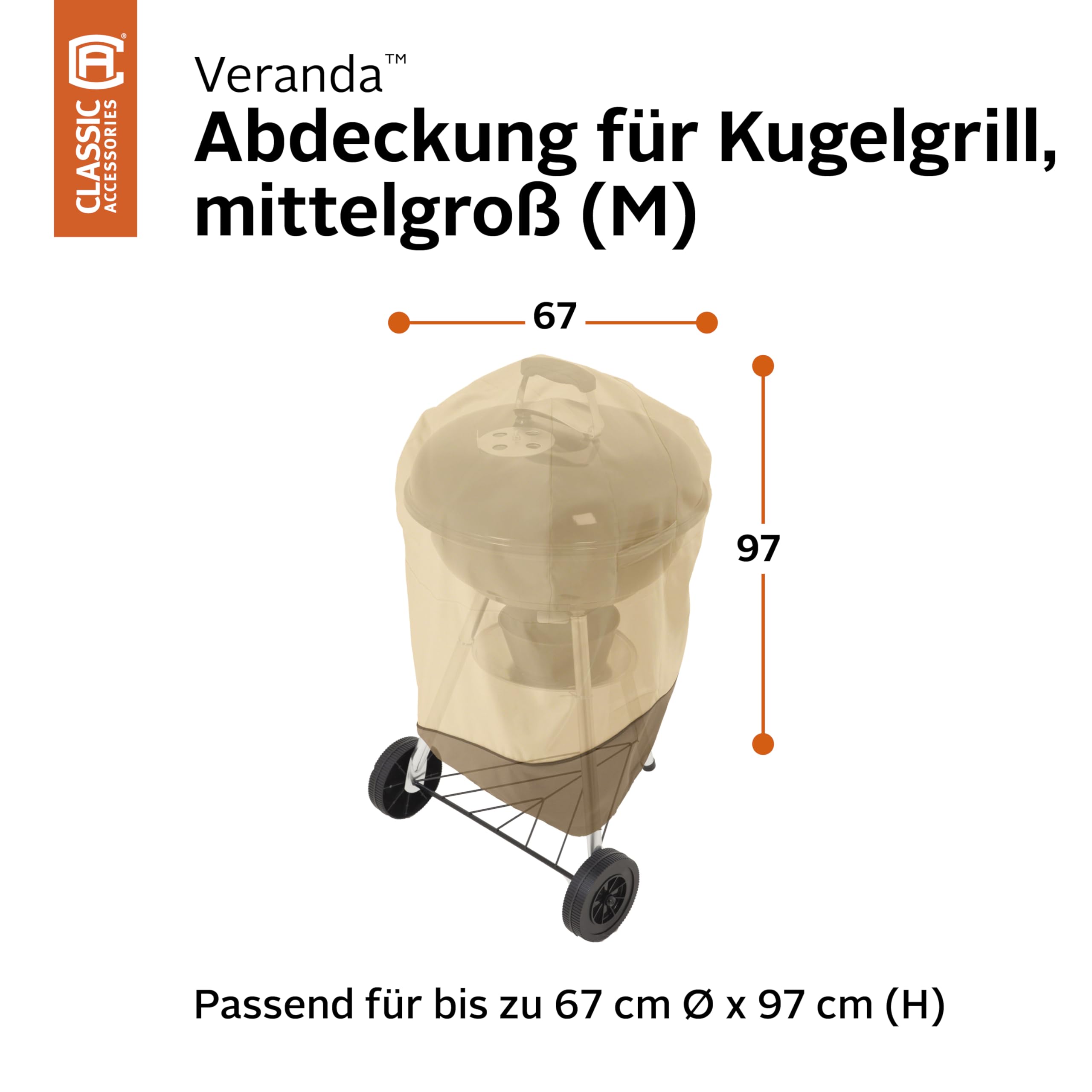 Classic Accessories Veranda kettle grill cover back view showcasing durable fabric.