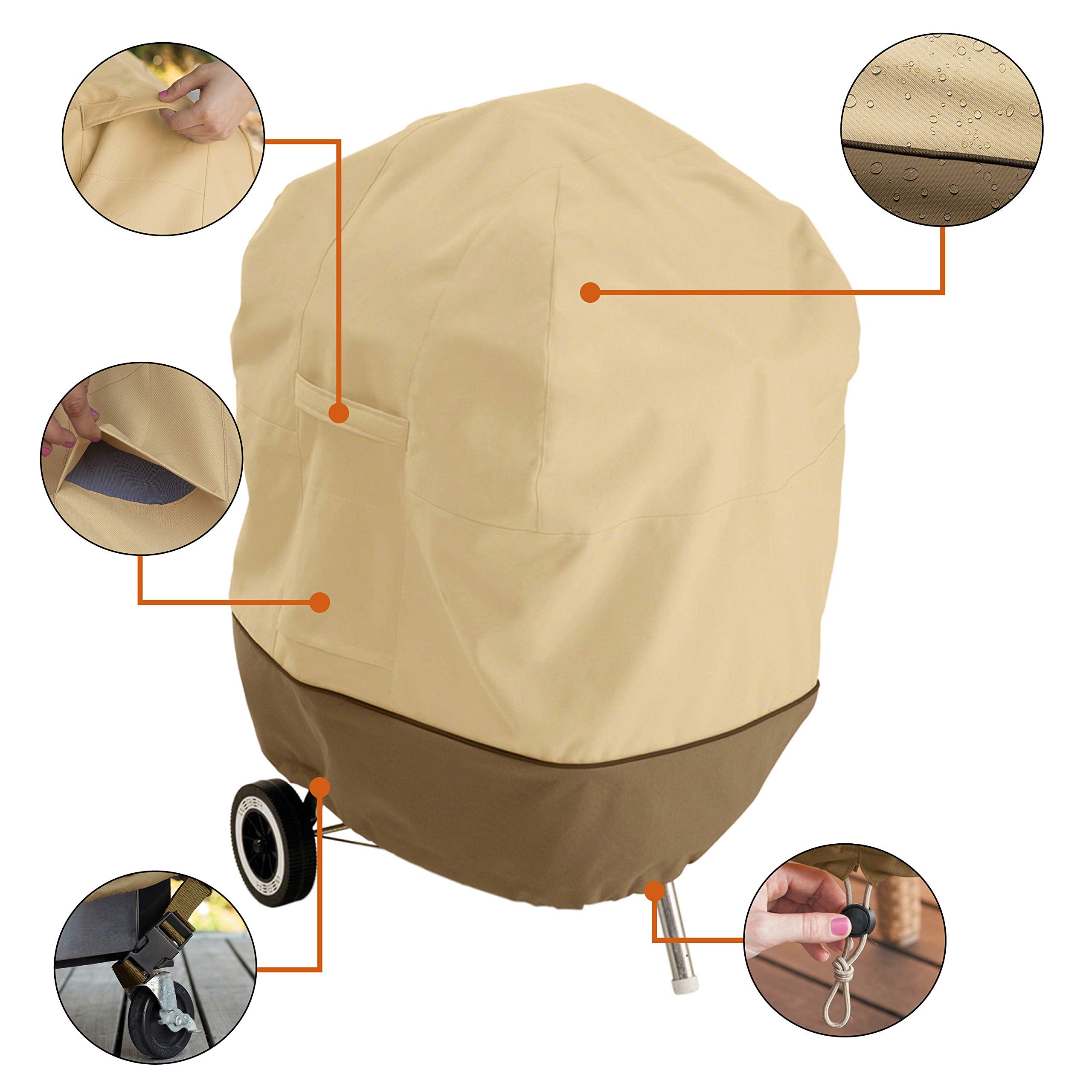 Classic Accessories Veranda kettle grill cover side view showing a secure, tailored fit.