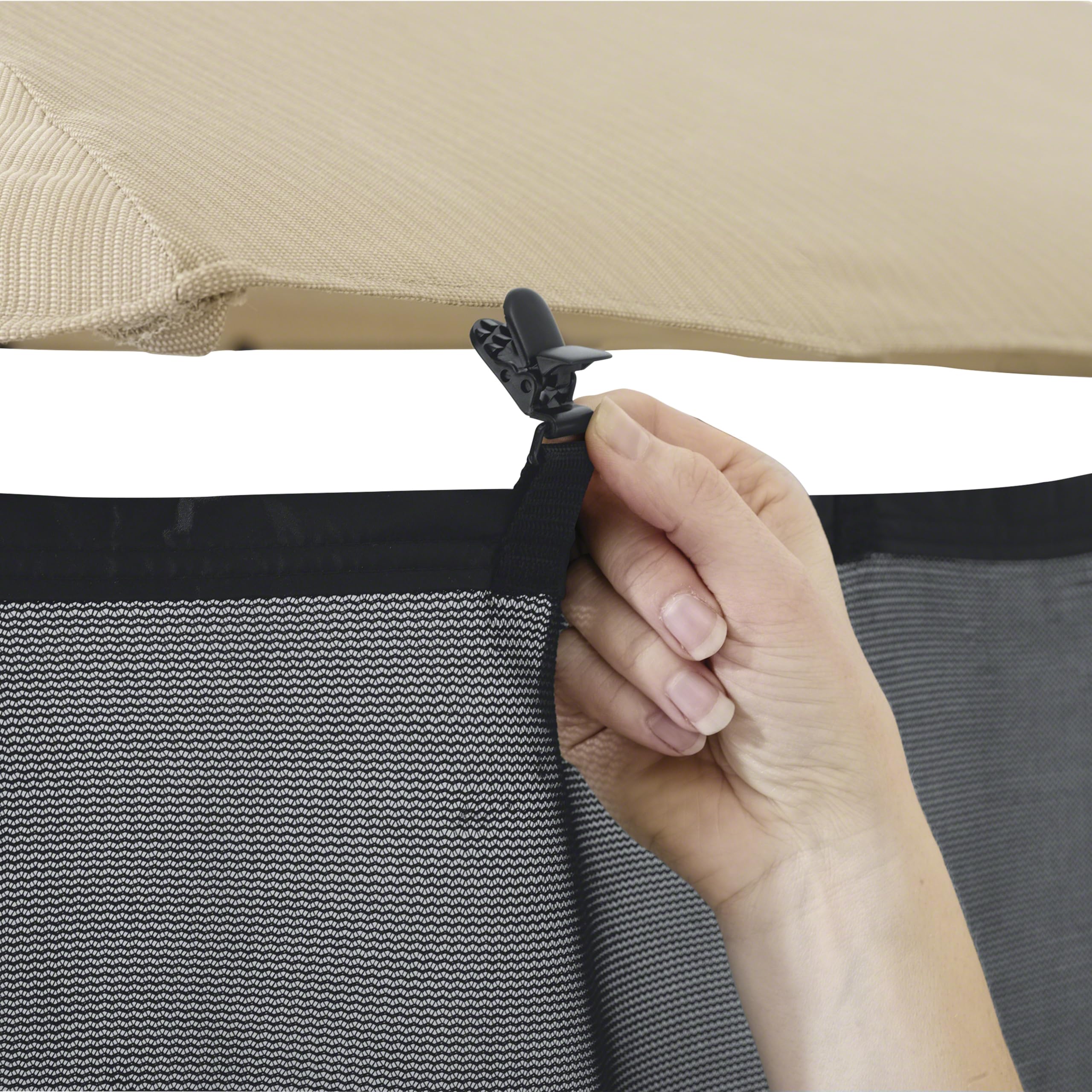 Classic Accessories shade screen with weighted hem stays in place on breezy days.