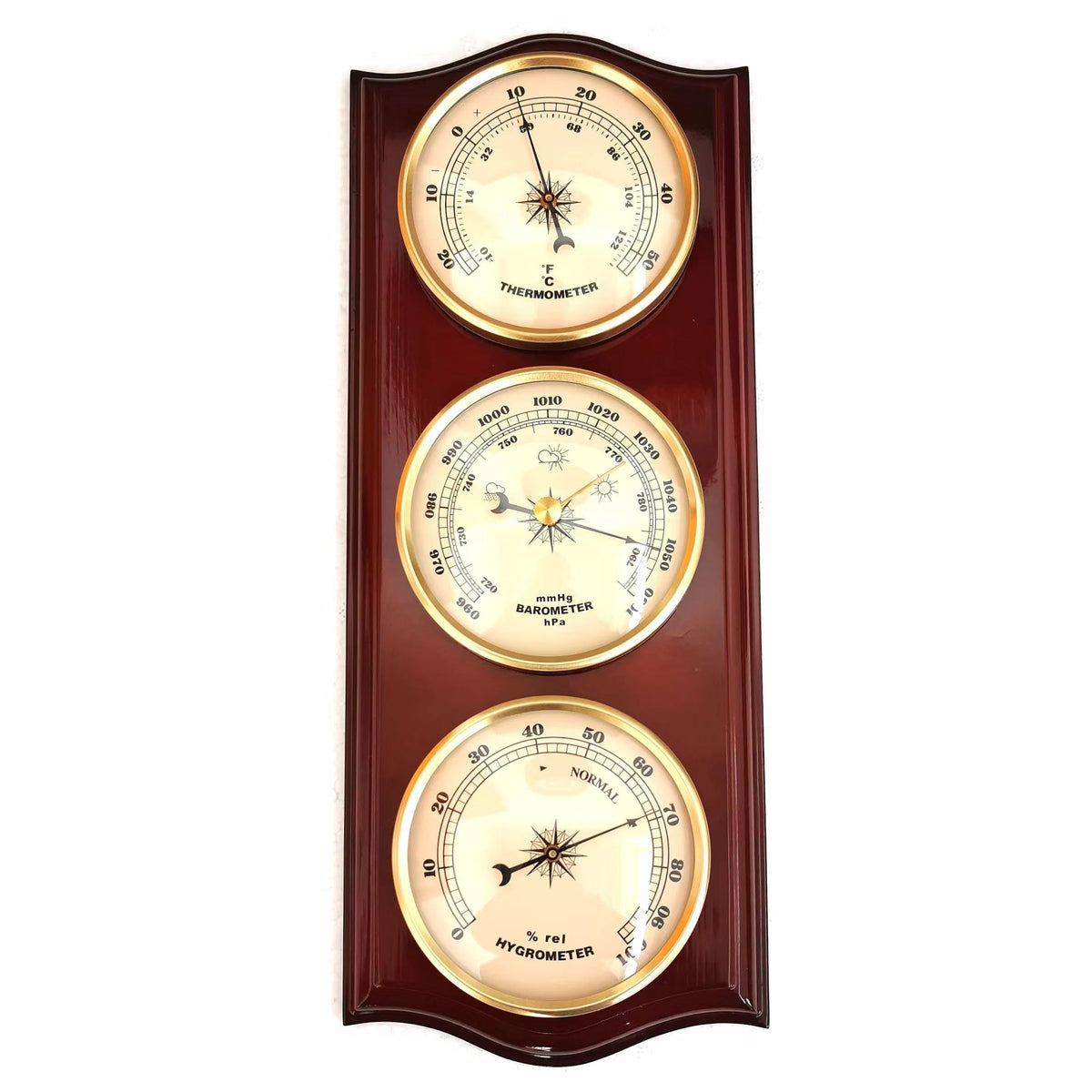Classic Analog Weather Station barometer dial for precise indoor readings.