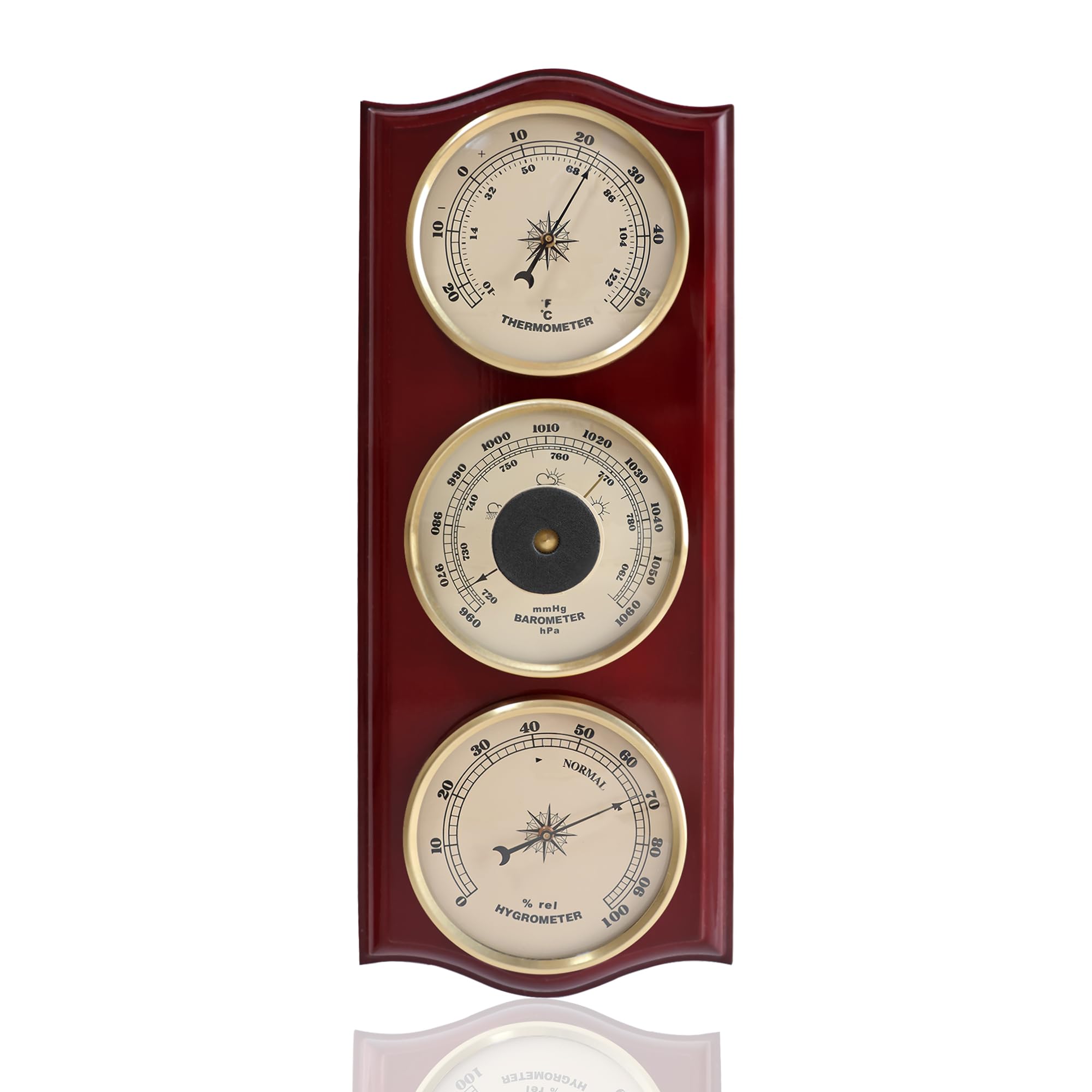 Classic Analog Weather Station hygrometer dial helps monitor humidity levels.