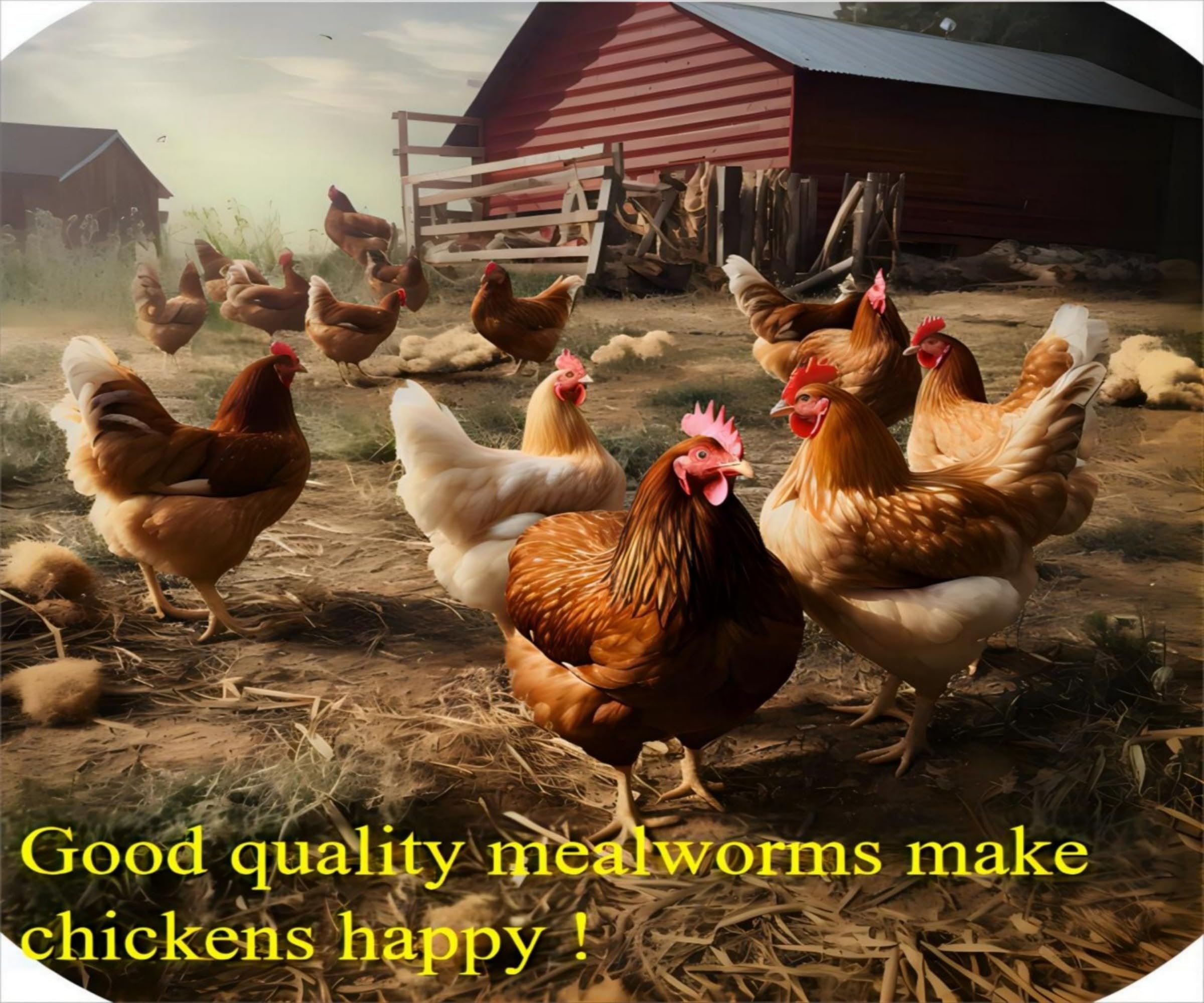 Classic Flock chickens feeding mealworms; natural, tasty treat that supports daily activity.