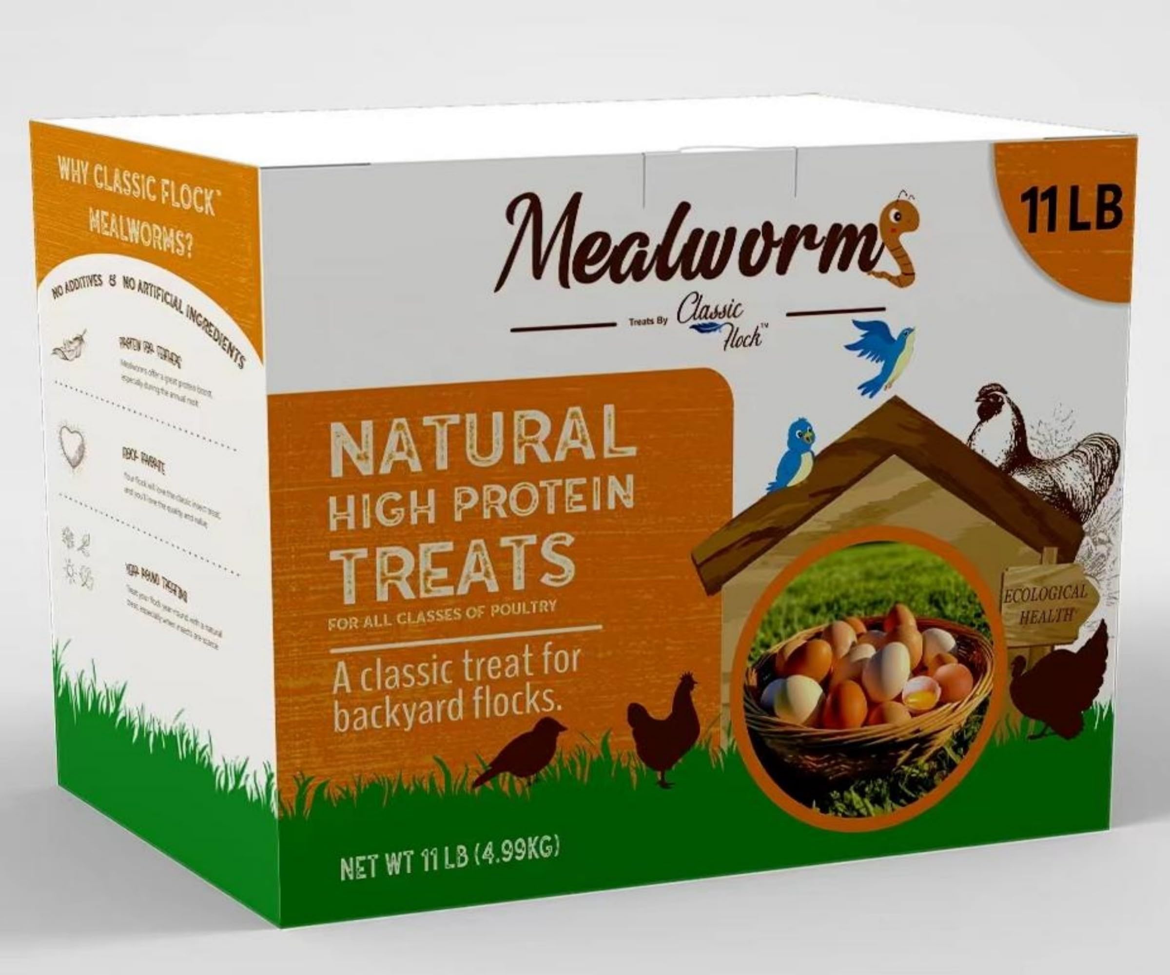 Classic Flock dried mealworms in packaging for easy storage.