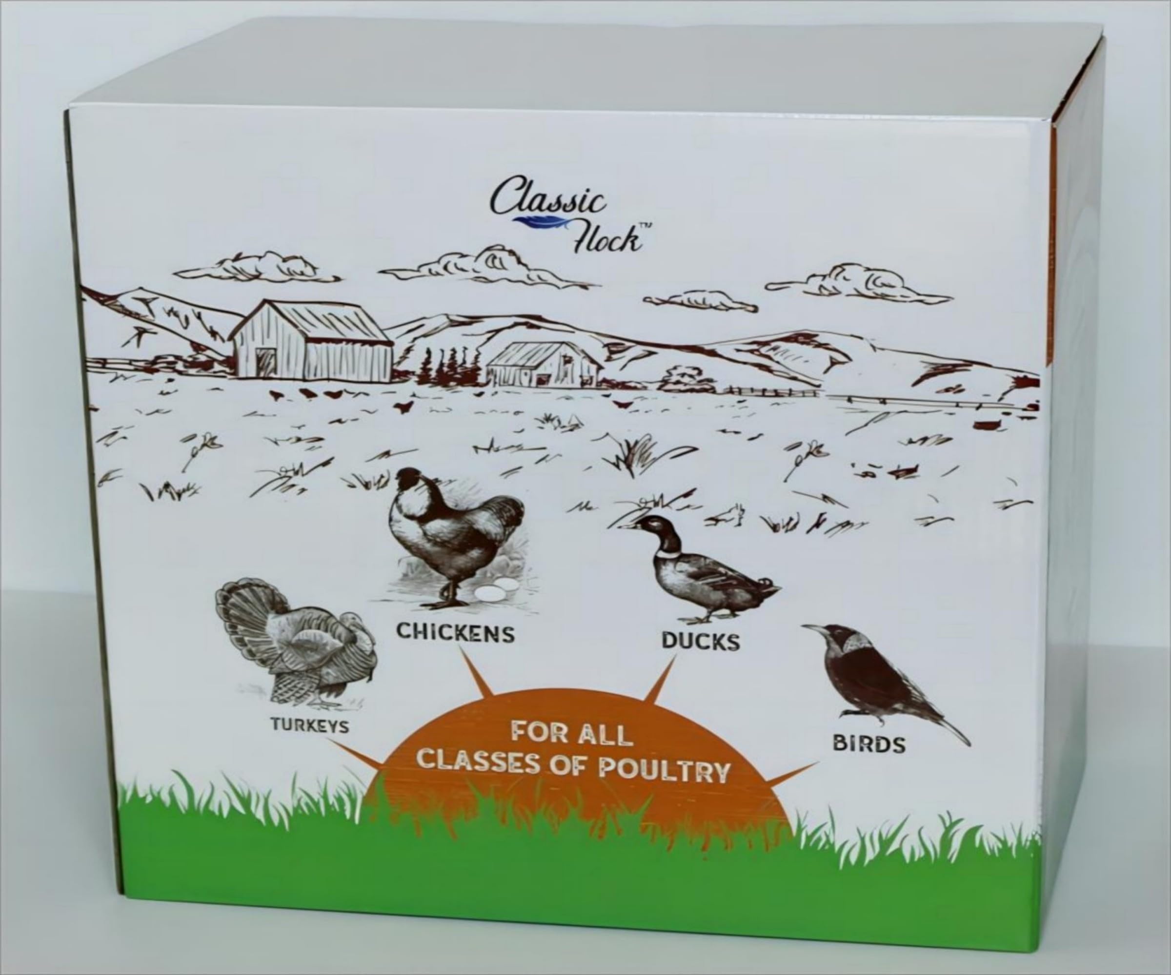Classic Flock storage container with mealworms; keeps product fresh and ready to serve.