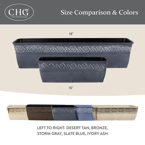 Rectangular trough design fits narrow porches and balconies.