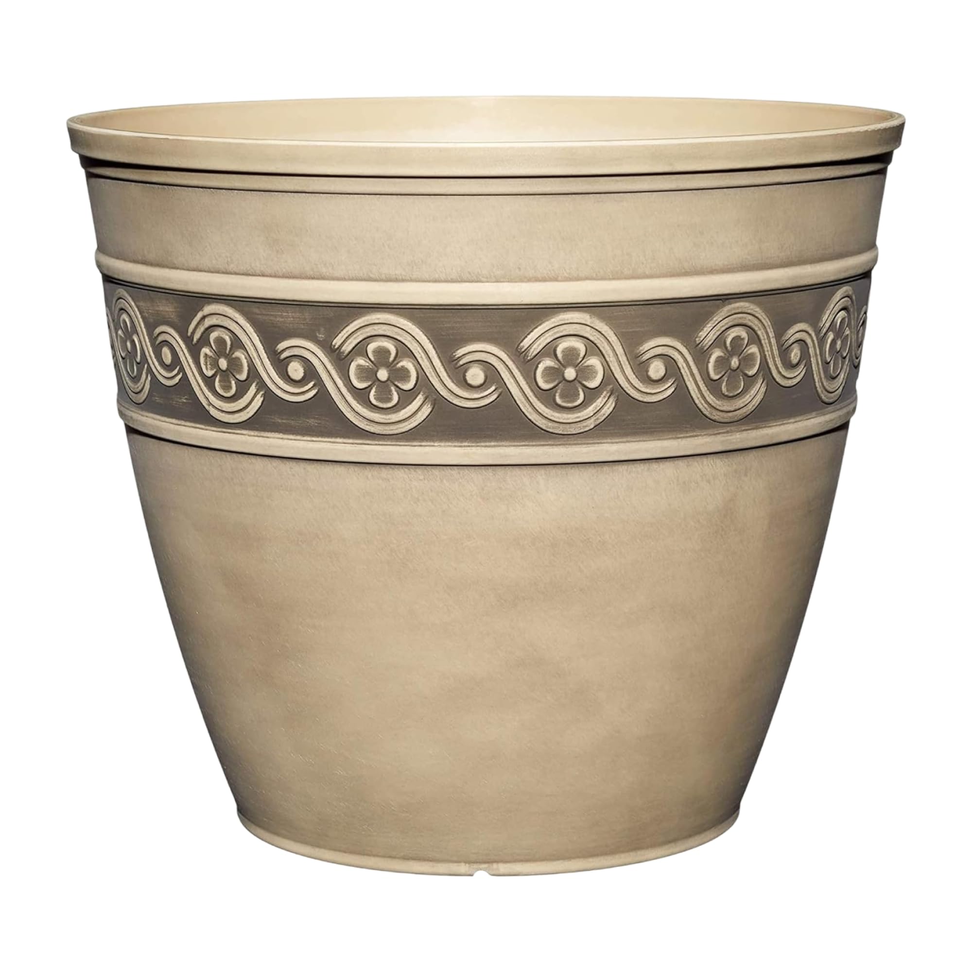 Classic Home & Garden Corinthian resin planter 13in ivory ash for indoor and outdoor display.