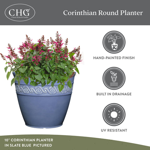 Classic Home & Garden Corinthian resin planter showing drainage holes to support healthy roots.