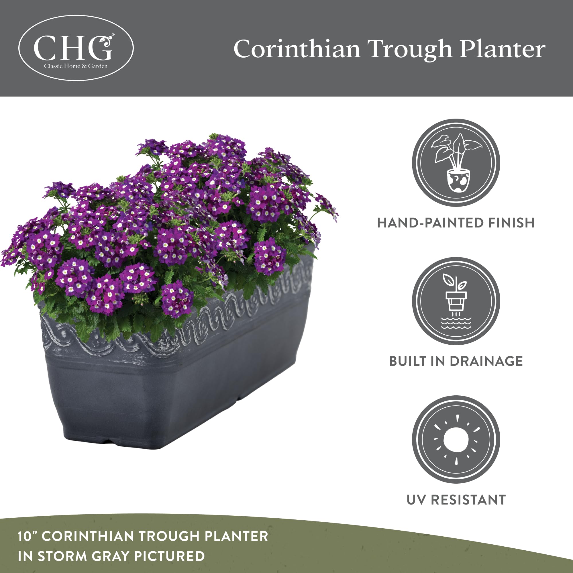 Removable drain plug supports easy watering control and plant health.