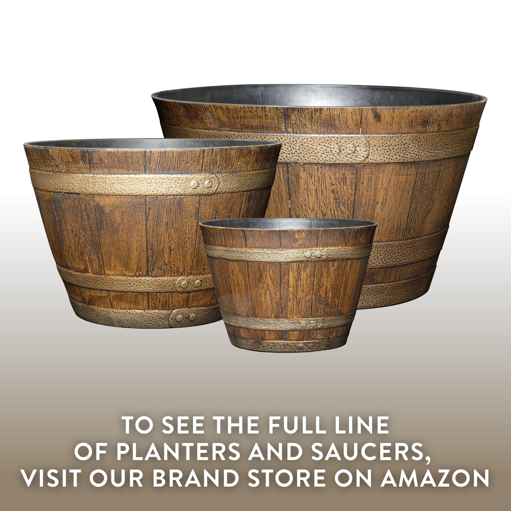 Gift-ready whiskey barrel planter for plant lovers and home decor enthusiasts.
