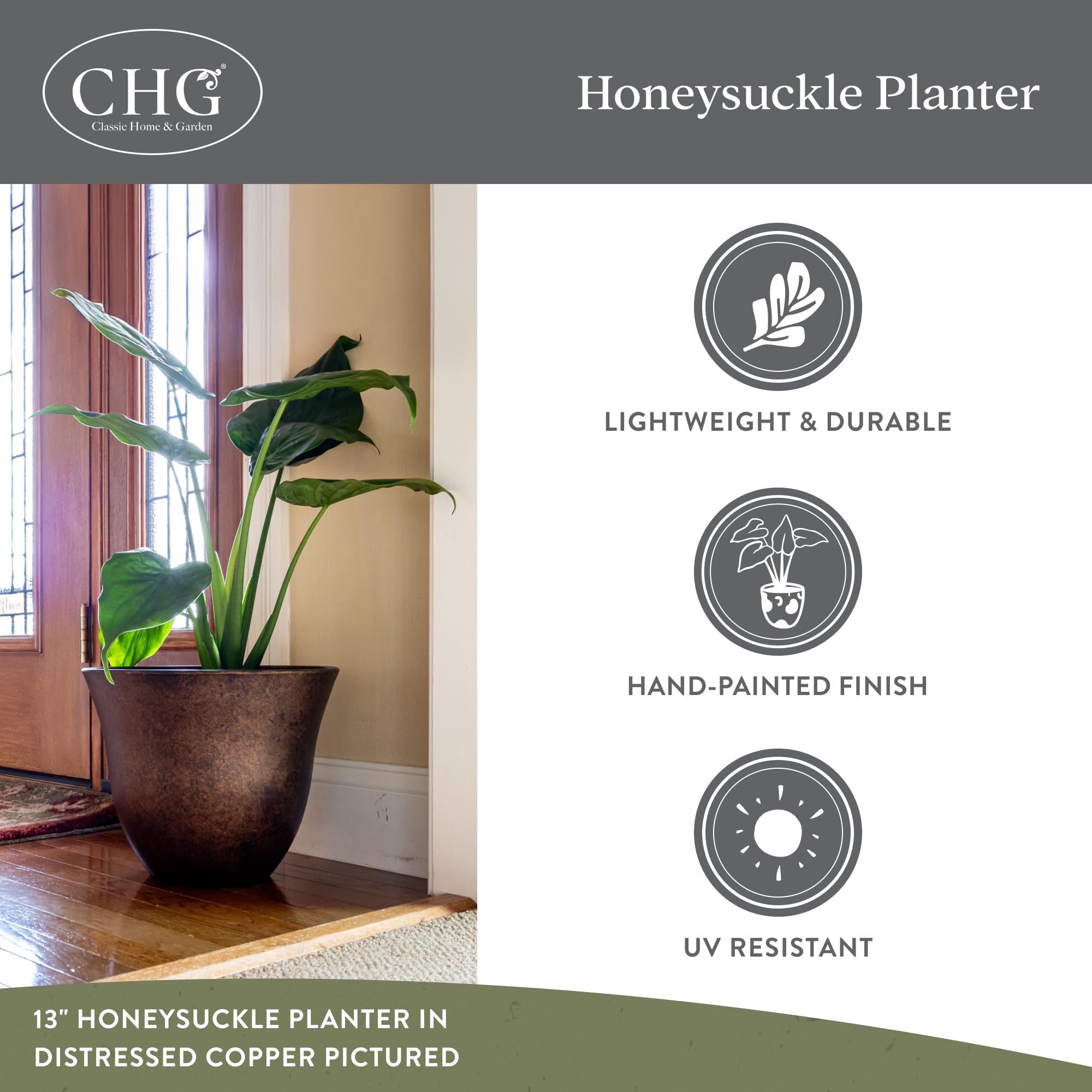 Honeysuckle resin planter—drainage option for tailored watering of flowers.