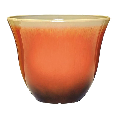Classic Home and Garden Honeysuckle planter closeup shows durable resin and vibrant Tequila Sunrise color.