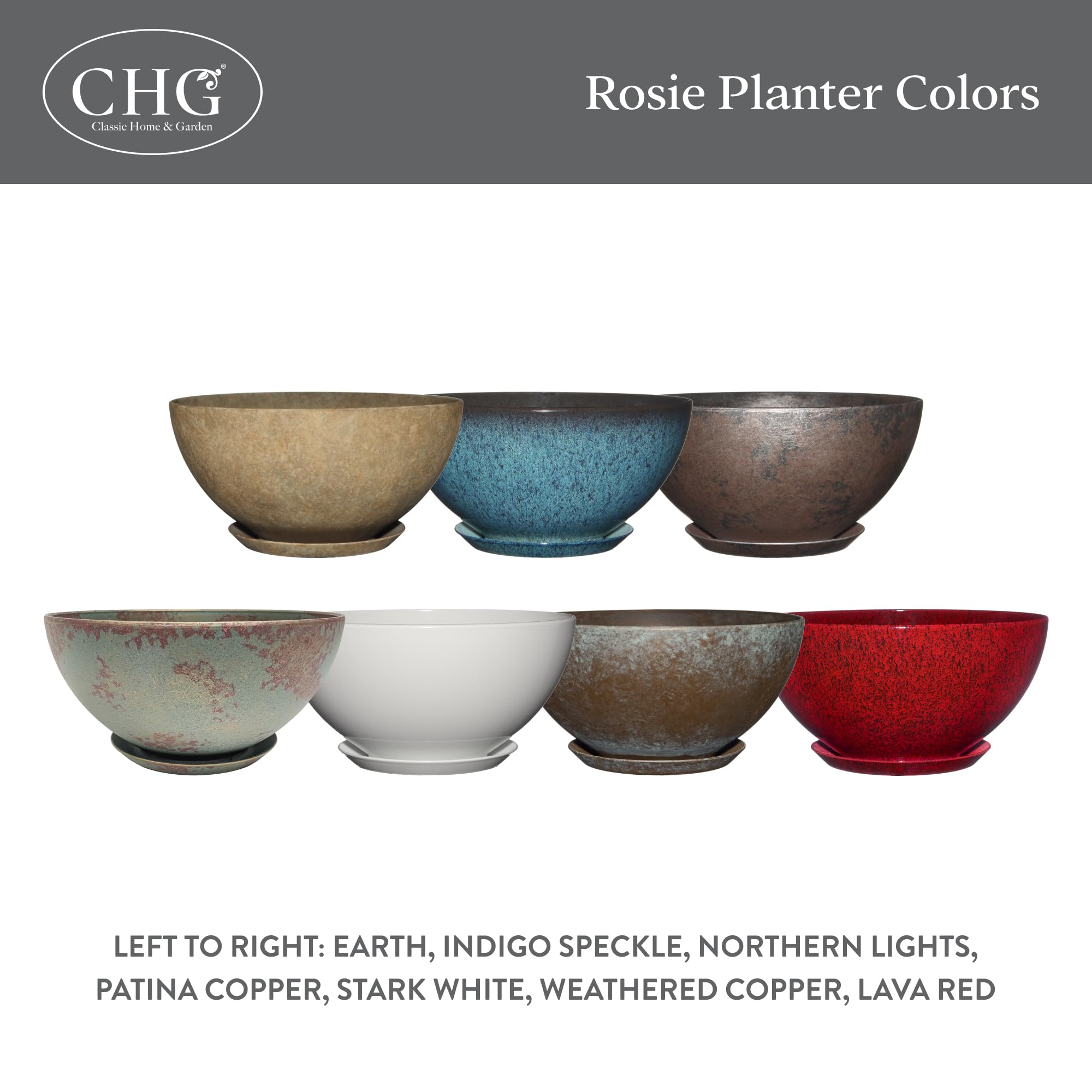 Rosie’s pottery-like finish adds timeless style to any plant display.