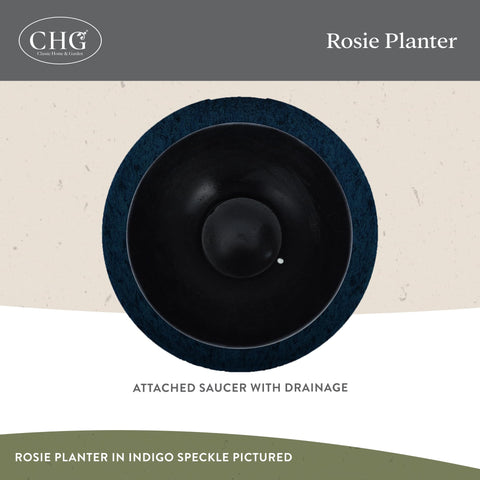 Indigo speckle resin Rosie planter weather resistant for outdoor use.