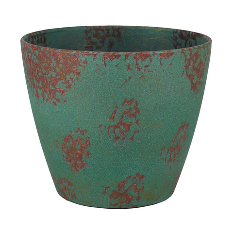 Classic Home and Garden Vogue planter 8 inch Patina Copper with pottery-like finish adds elegance.