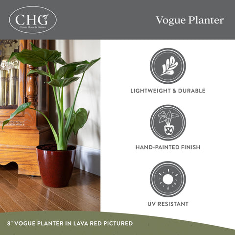 Vogue Planter without drainage holes; drillable if needed for water control