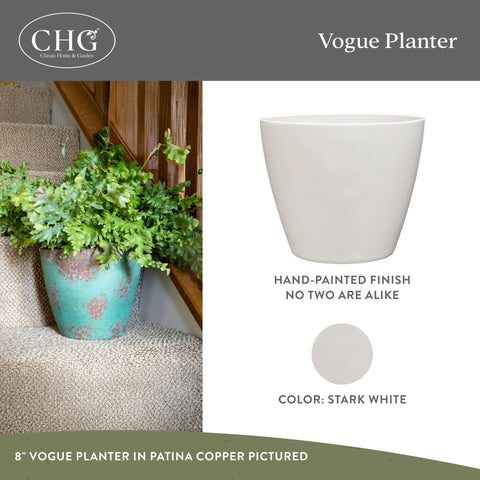Vogue planter in trending colors enhances porch decor.