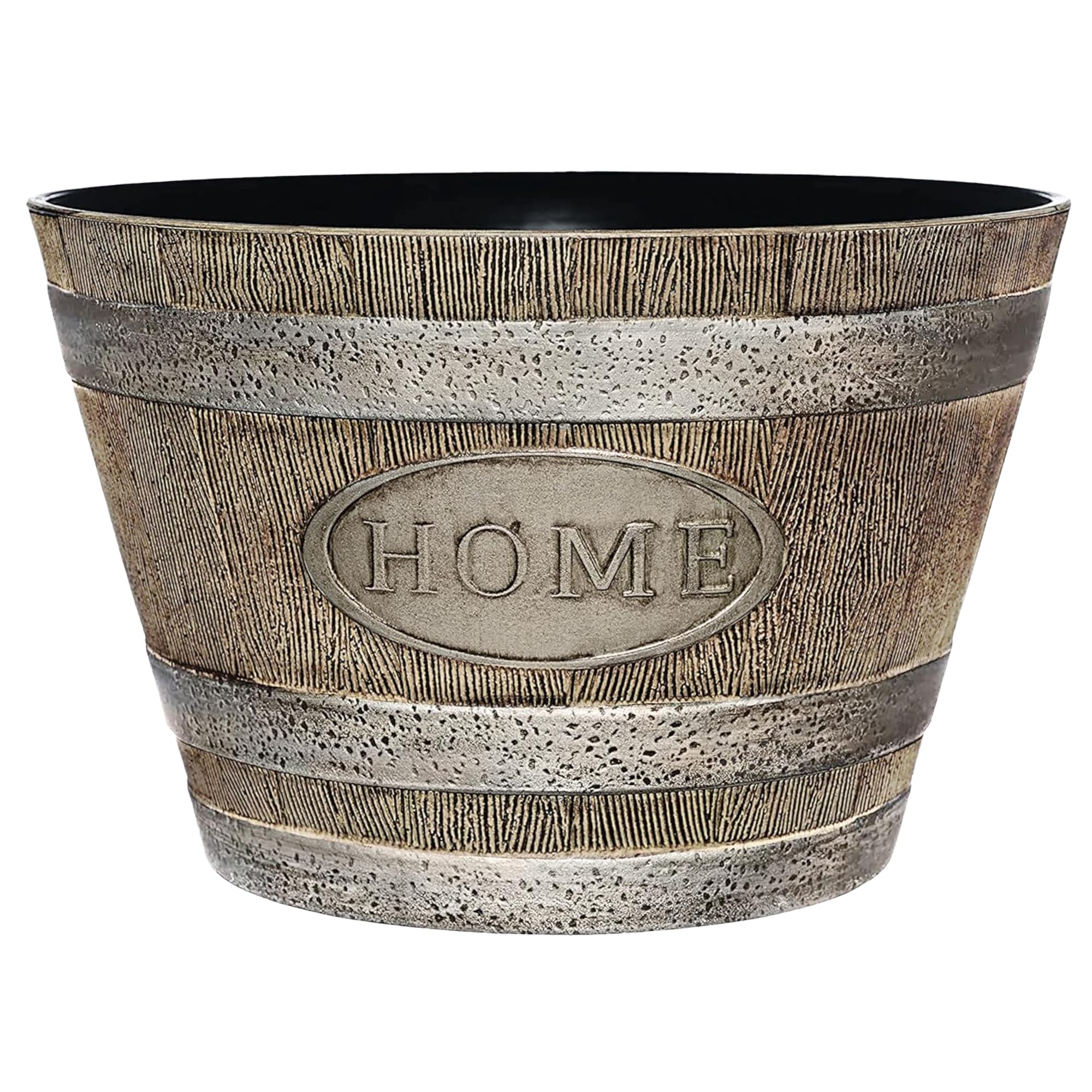 Classic Home & Garden whiskey barrel planter front view showing porch-ready charm