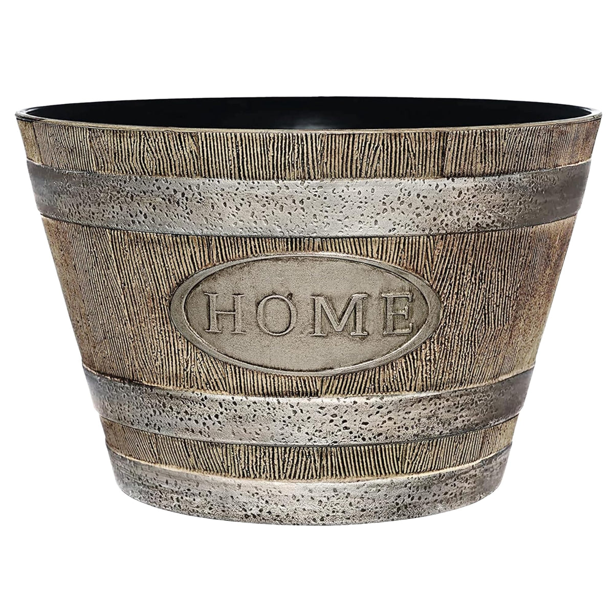 Classic Home & Garden whiskey barrel planter front view showing porch-ready charm