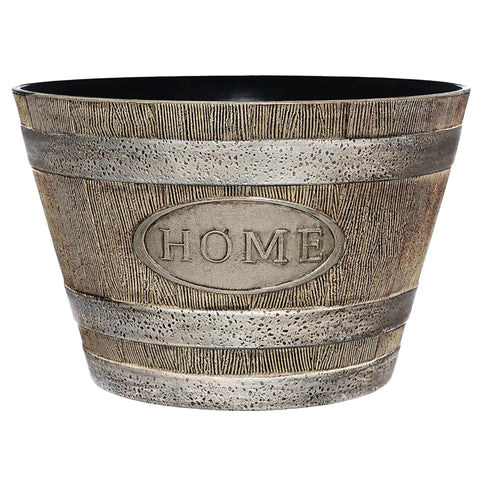 Classic Home & Garden whiskey barrel planter front view showing porch-ready charm