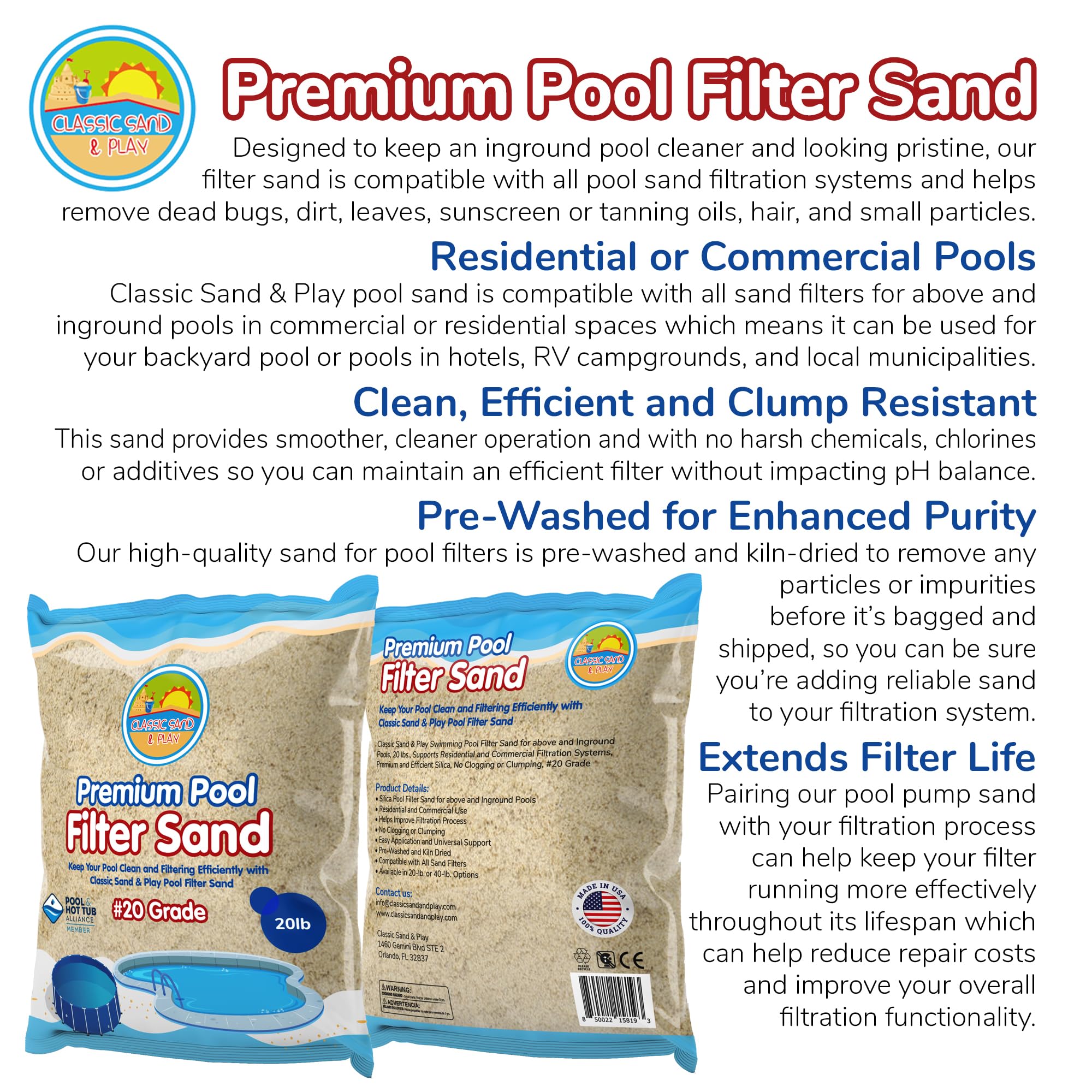 Close up of Classic Sand and Play silica grains for reliable filtration
