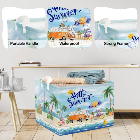 Clastyle seaside vacation RV basket with handle for portable laundry and storage.