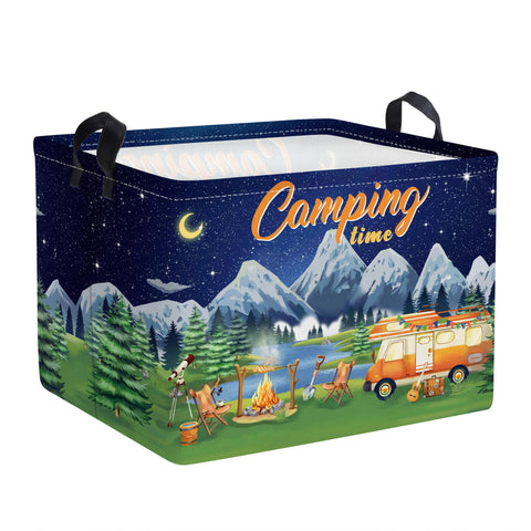 Clastyle Black Night Camping Storage Basket neatly organized on a camp table with gear nearby.