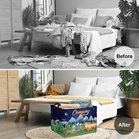 Clastyle multifunctional RV travel bin used for toys, towels, and snacks during a trip.