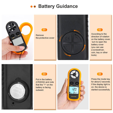 Clatoon Anemometer with LCD backlight enables use in low light conditions.
