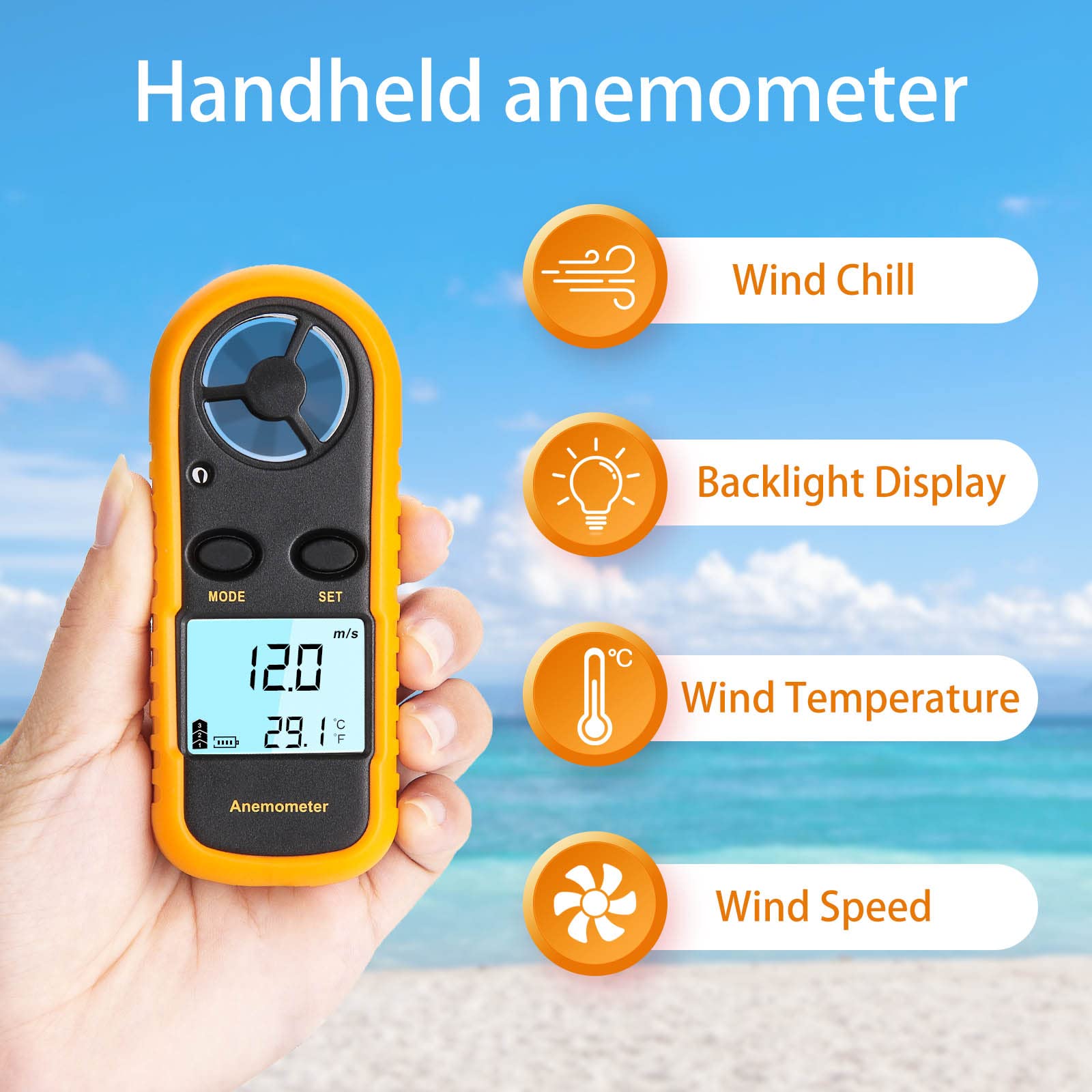 Clatoon digital wind gauge in action during kite flying and outdoor sports.