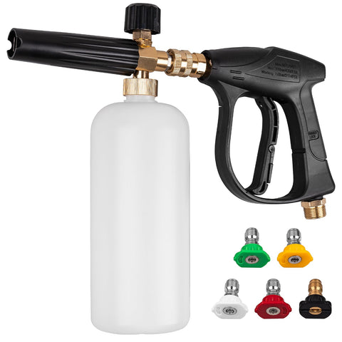 Clatoon pressure washer short gun with dense foam distribution.