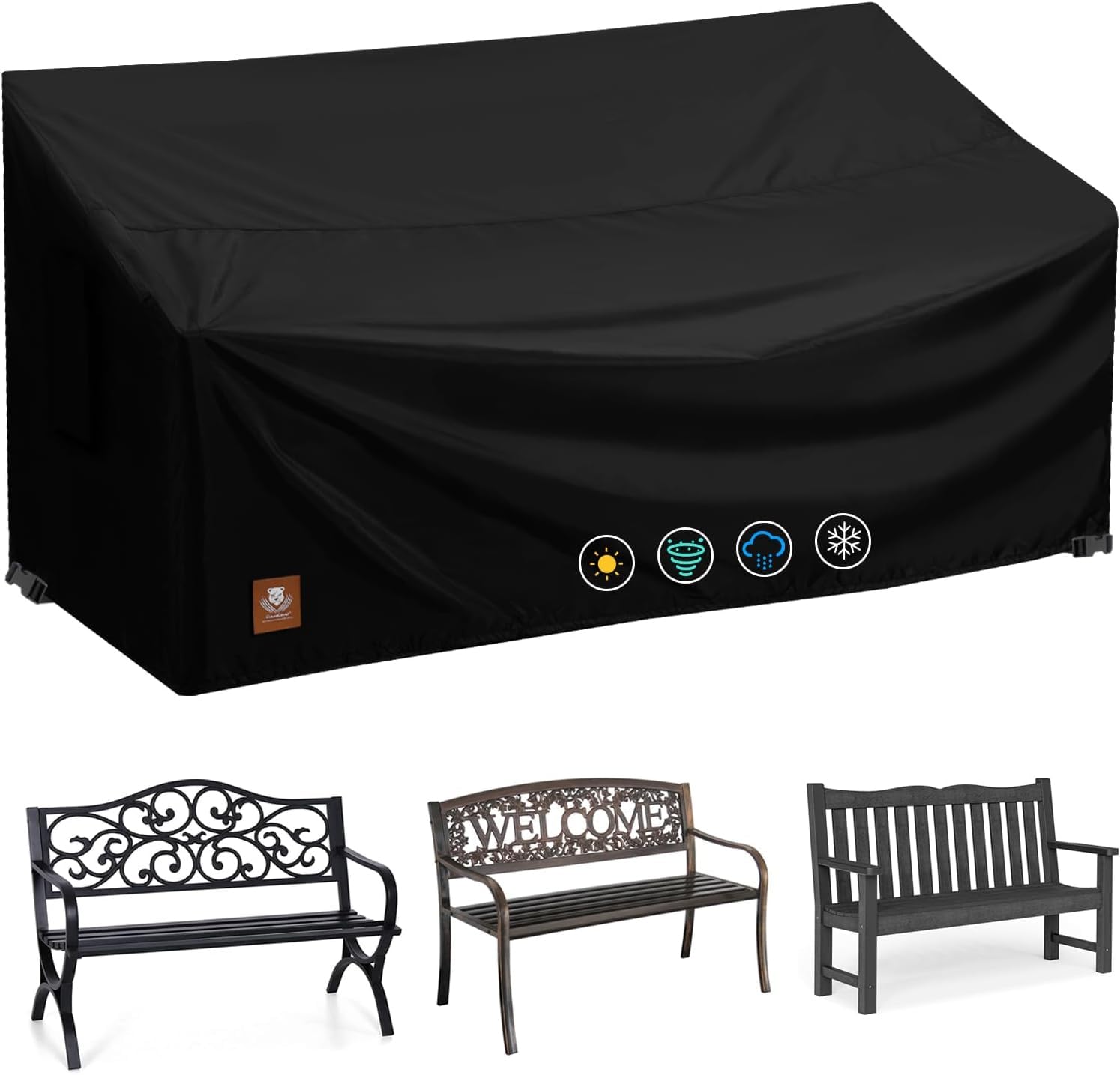 ClawsCover 2-Seater Bench Cover fits 53W x 26D x 35H for outdoor protection.